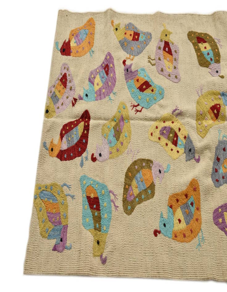 Detail image of  3' 1 x 4' 4  Hand Woven Kilim Suzani Wool Rug