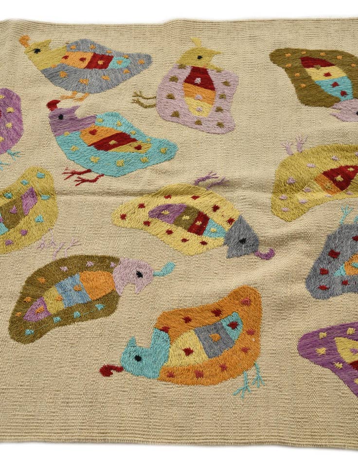 Detail image of  3' 1 x 4' 4  Hand Woven Kilim Suzani Wool Rug