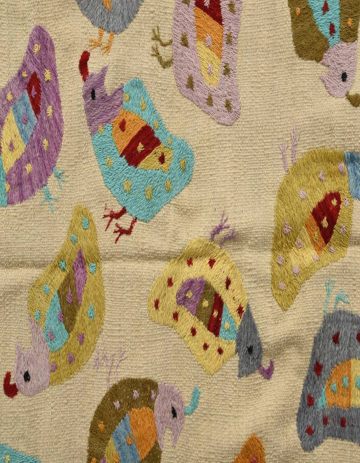 Detail image of  3' 1 x 4' 4  Hand Woven Kilim Suzani Wool Rug