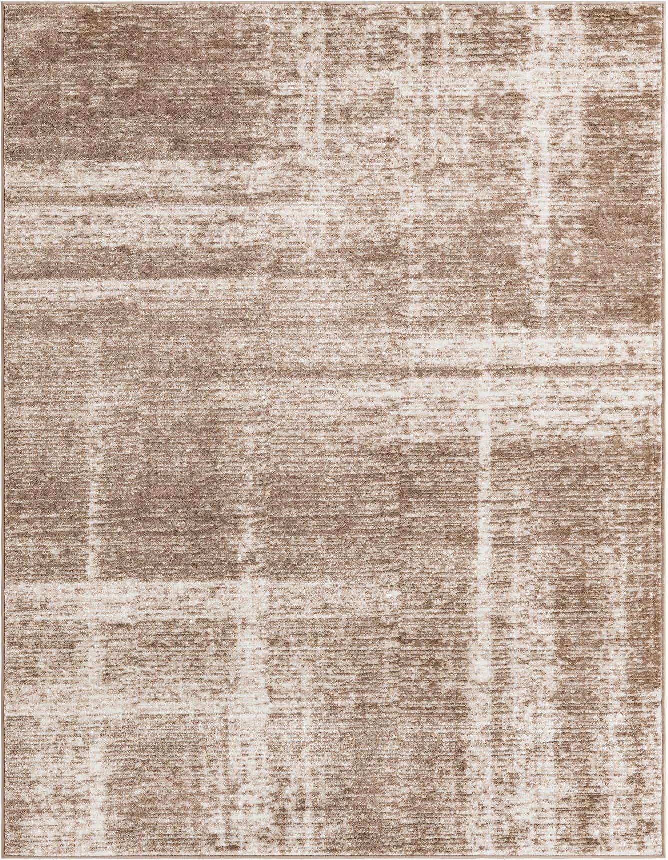 A 6x9 rectangular area rug featuring an abstract, distressed pattern in varying shades of brown, tan, and cream.