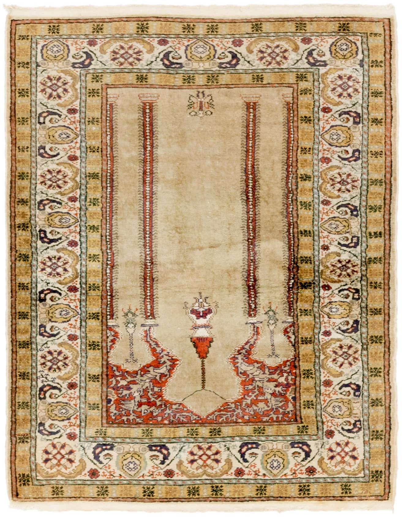 A 3x5 rectangular Lahour rug featuring a traditional Oriental pattern in brown, tan, and ivory with red accents.