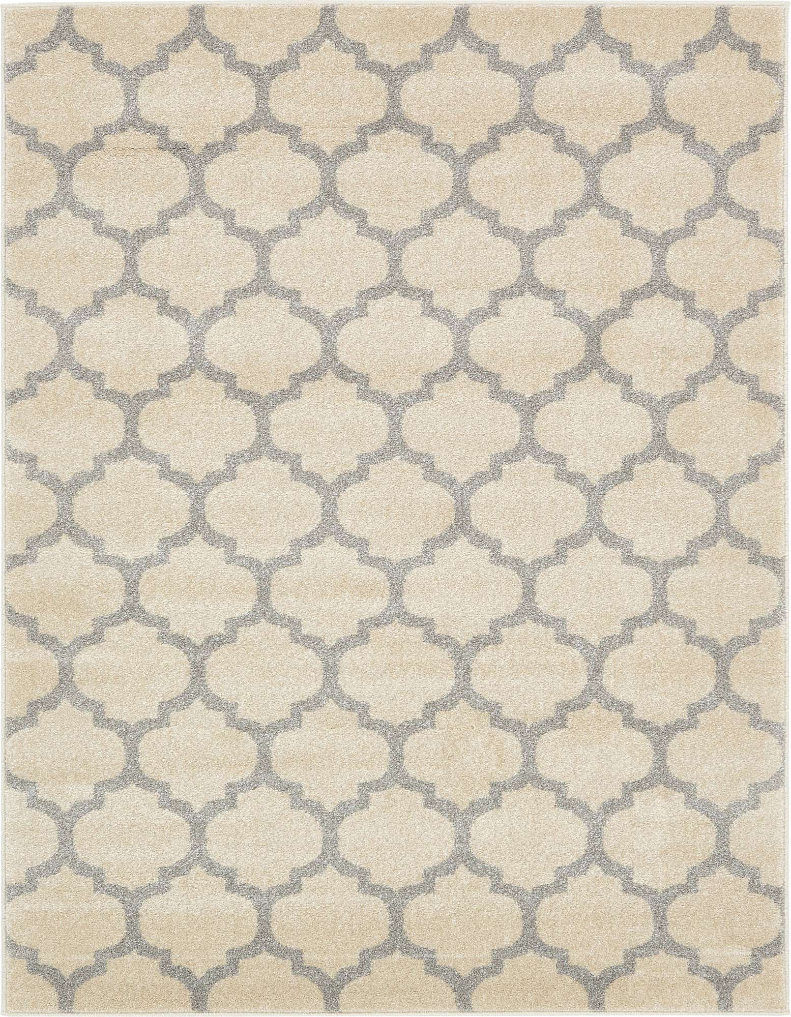 A 4x6 rectangular indoor rug featuring a modern trellis pattern in cream and light brown tones, perfect for a living room.