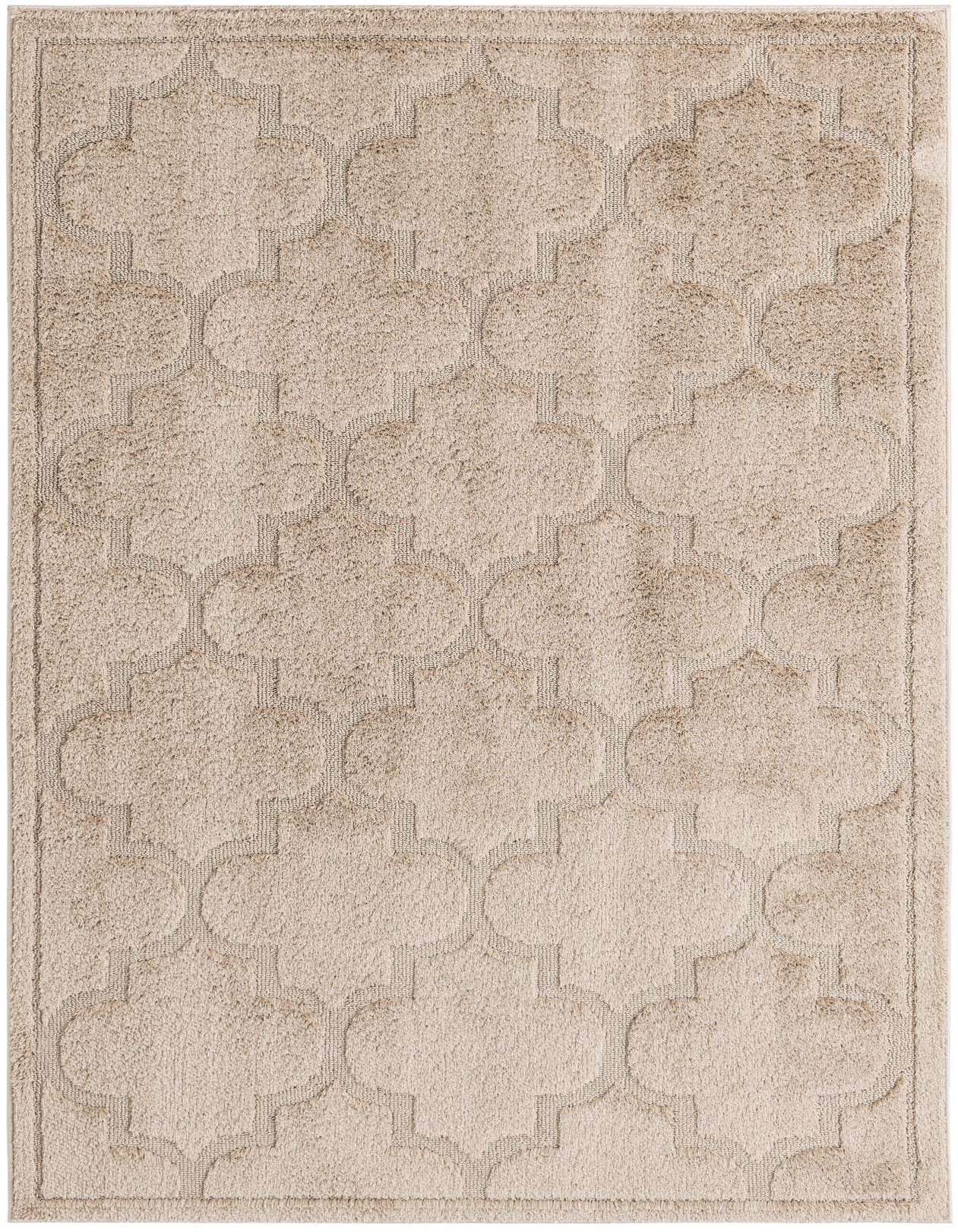 A 5x8 rectangular Lattice Shag rug in brown and tan, featuring a high-low textured geometric pattern.