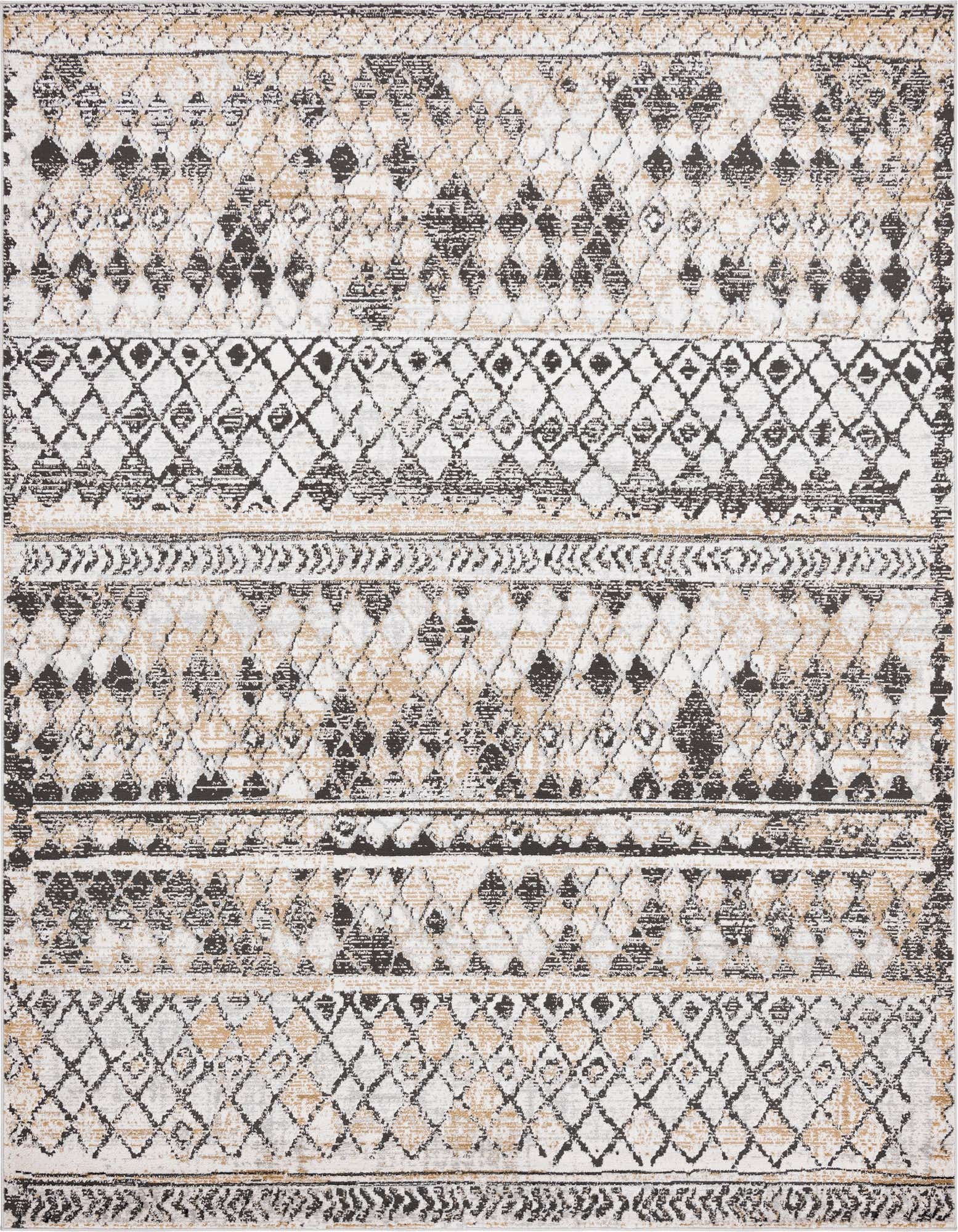A rectangular 8x10 Leipzig rug featuring a distressed Southwestern tribal pattern in shades of brown, tan, and ivory.