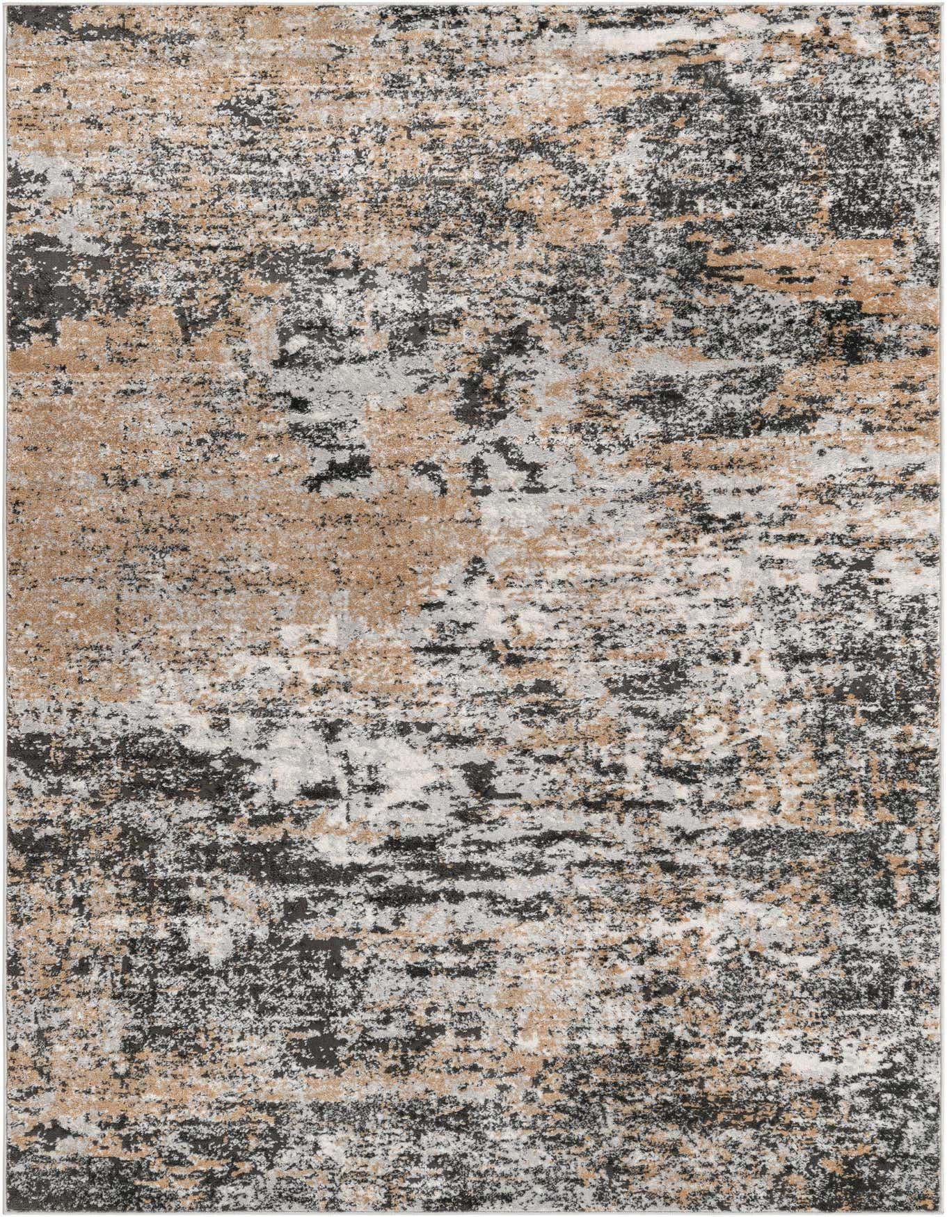 A 6x9 rectangular Leipzig Collection rug featuring an abstract pattern in varying shades of brown, tan, cream, and charcoal.