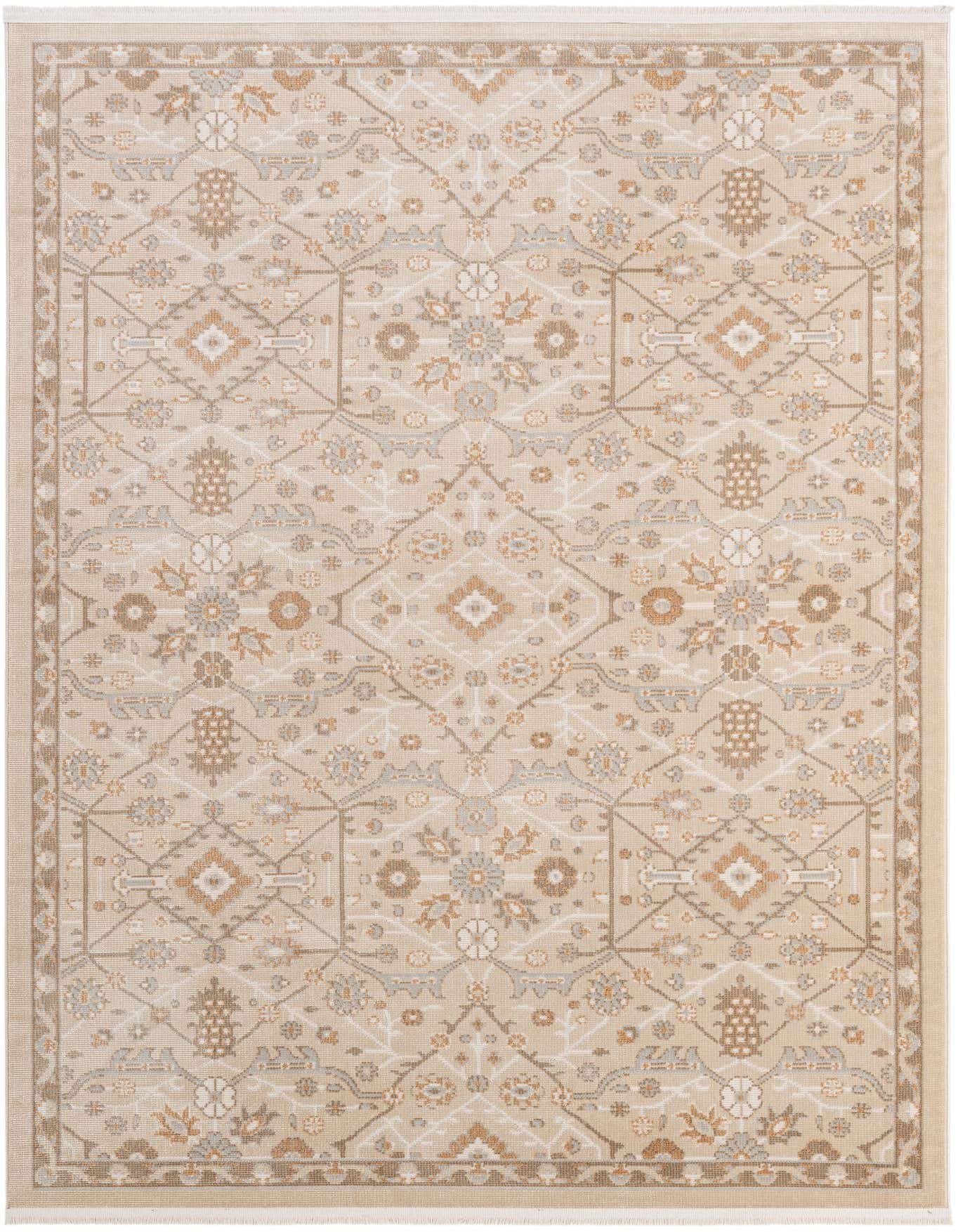 A 5x8 rectangular Lola Collection rug with a traditional Oriental pattern in shades of brown, tan, and ivory.