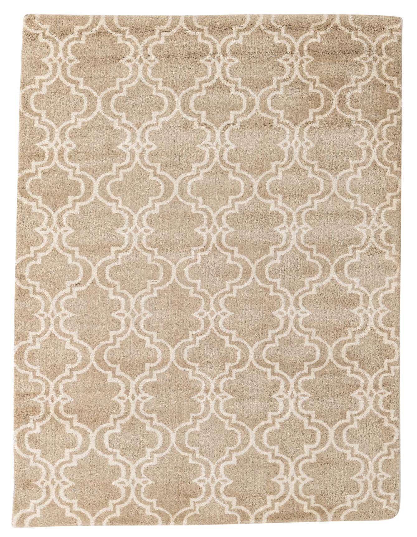 A 5x8 rectangular Luna rug in shades of brown and ivory, featuring a high pile modern trellis pattern.