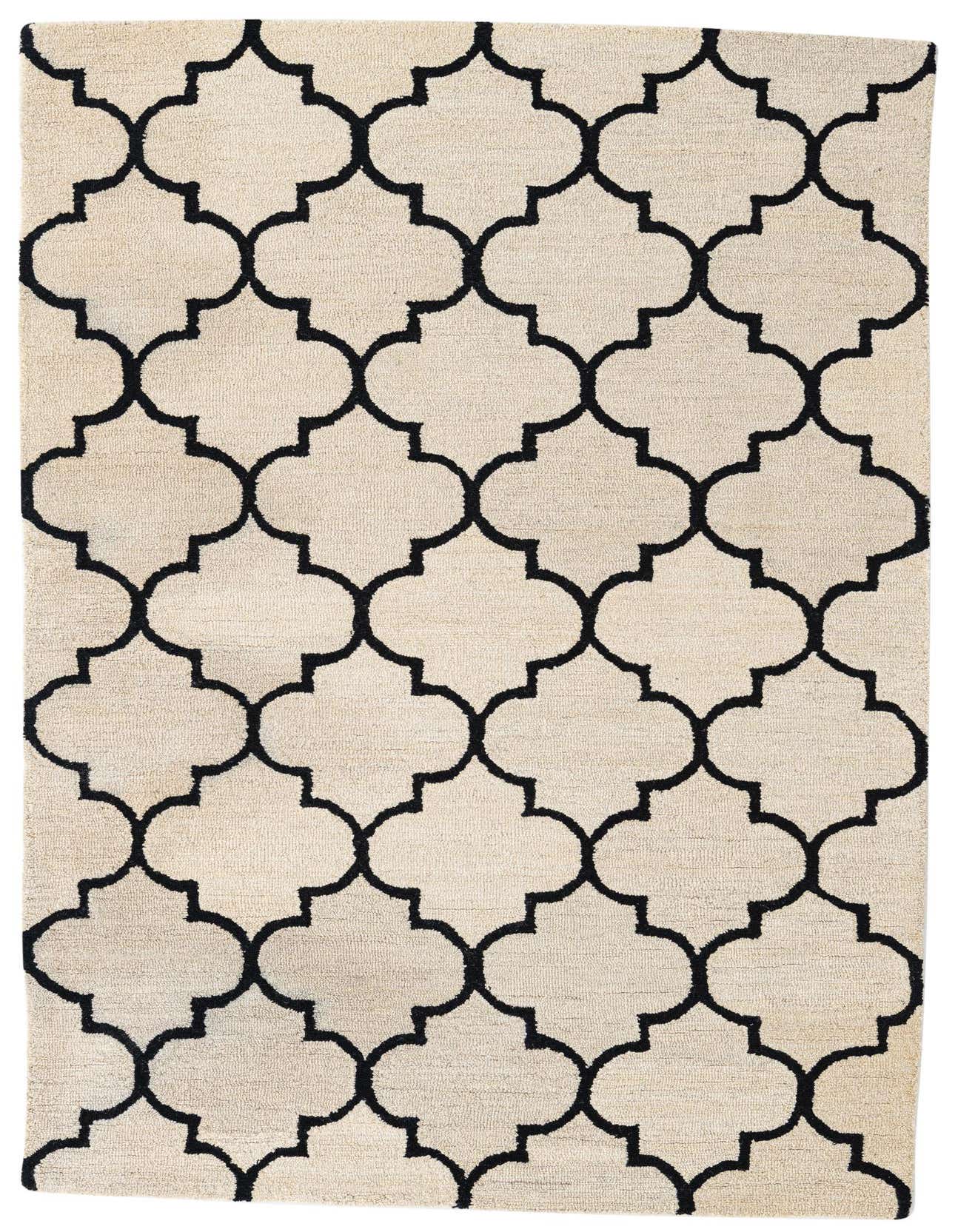 A 5x8 rectangular Luna rug by Rugs.com featuring a modern abstract quatrefoil pattern in brown and ivory.
