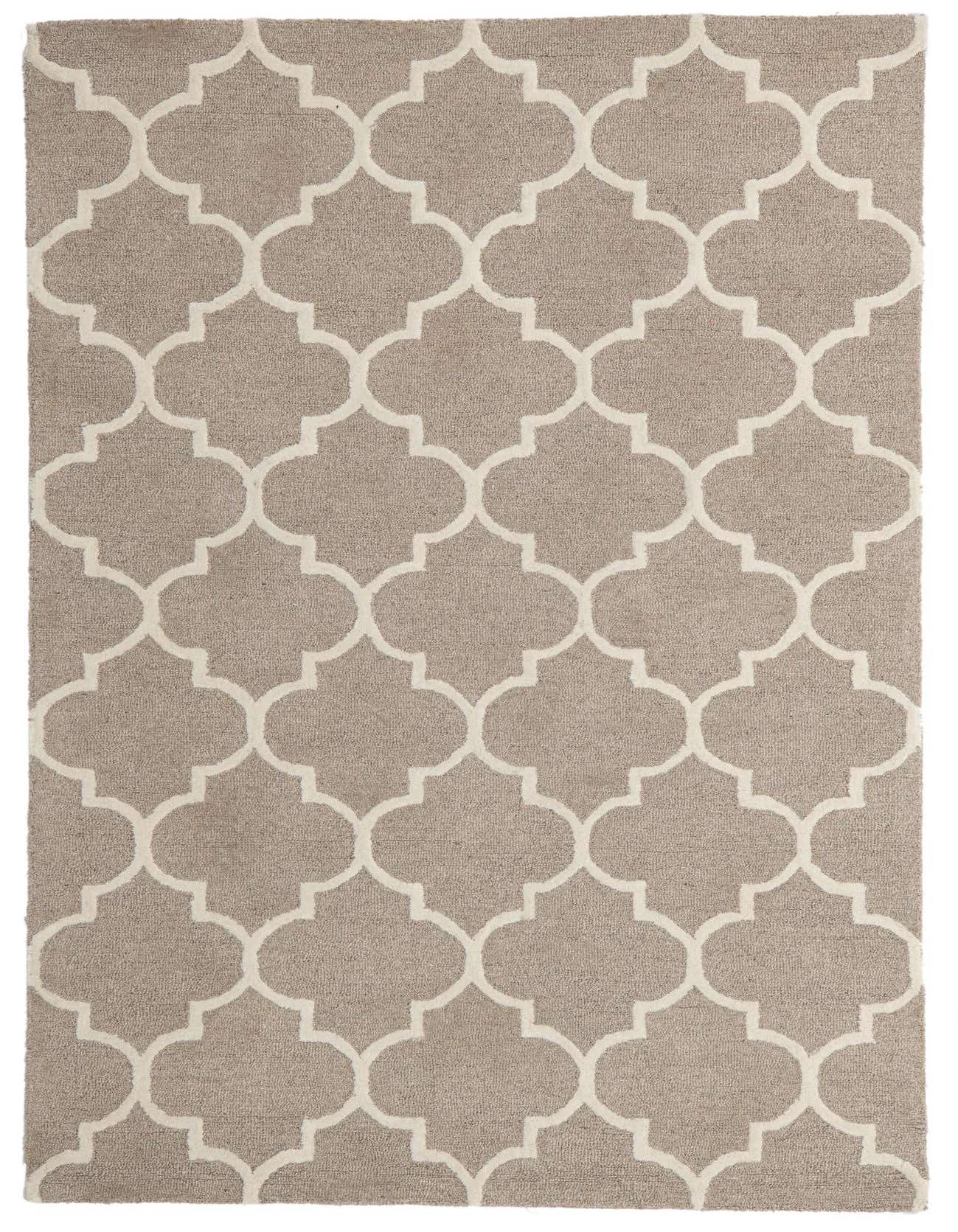 A 5x8 rectangular Luna rug by Rugs.com with a modern abstract trellis pattern in brown and ivory, suitable for a living room.