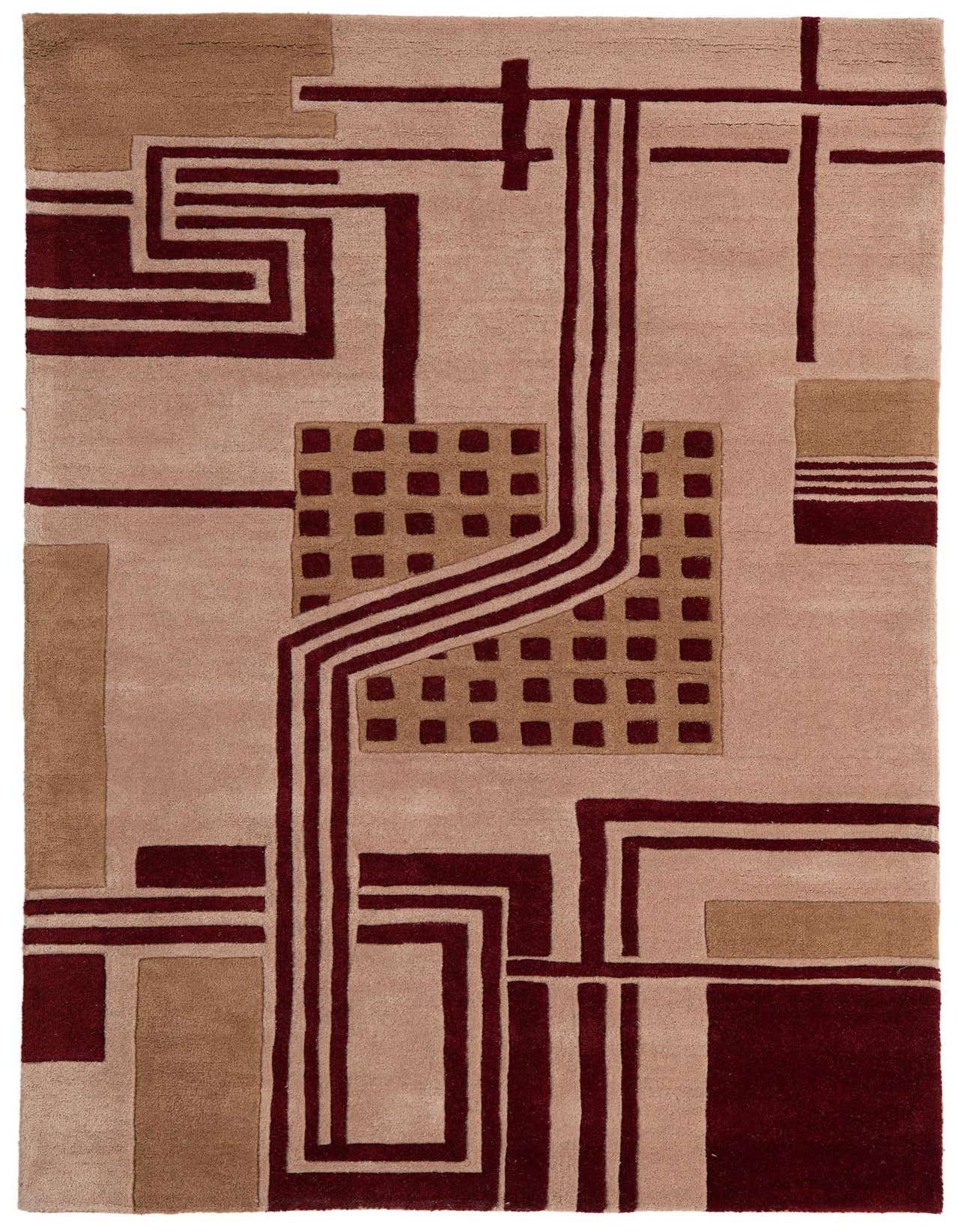 A 5x8 rectangular Luna rug with a modern abstract pattern in shades of brown, tan, and ivory.