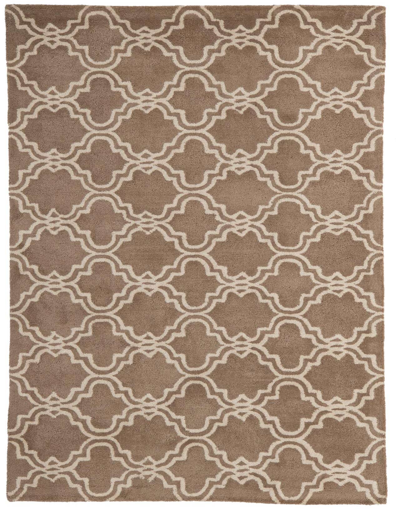 A 5x8 rectangular Luna rug in brown with an ivory modern abstract pattern, suitable for a living room.