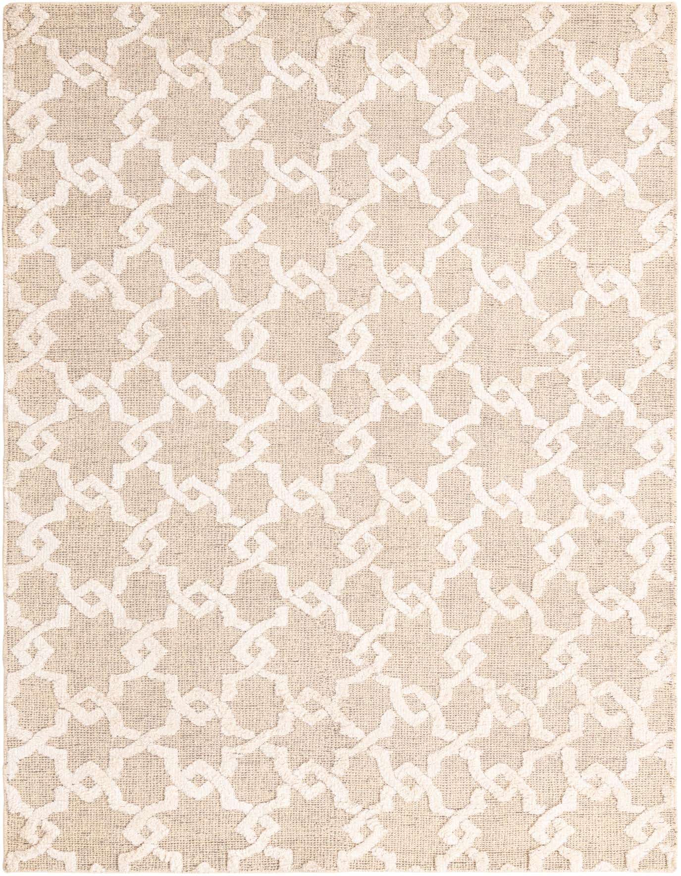 A 6x9 rectangular Rugs.com Luna rug in brown and ivory, featuring a modern geometric pattern, perfect for a living room.