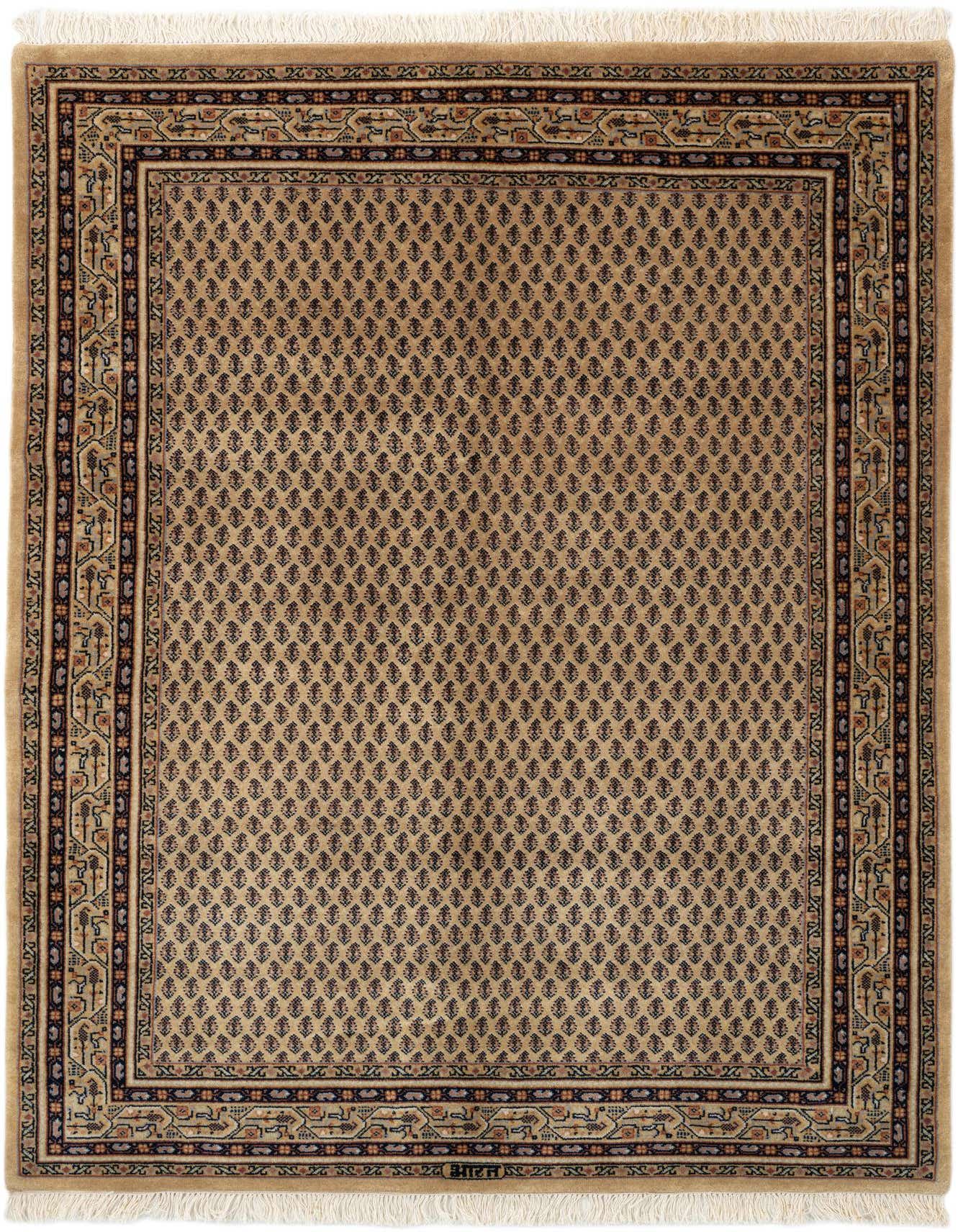 A 4x6 rectangular Mir collection oriental rug in shades of brown and ivory, featuring a detailed floral pattern and border.