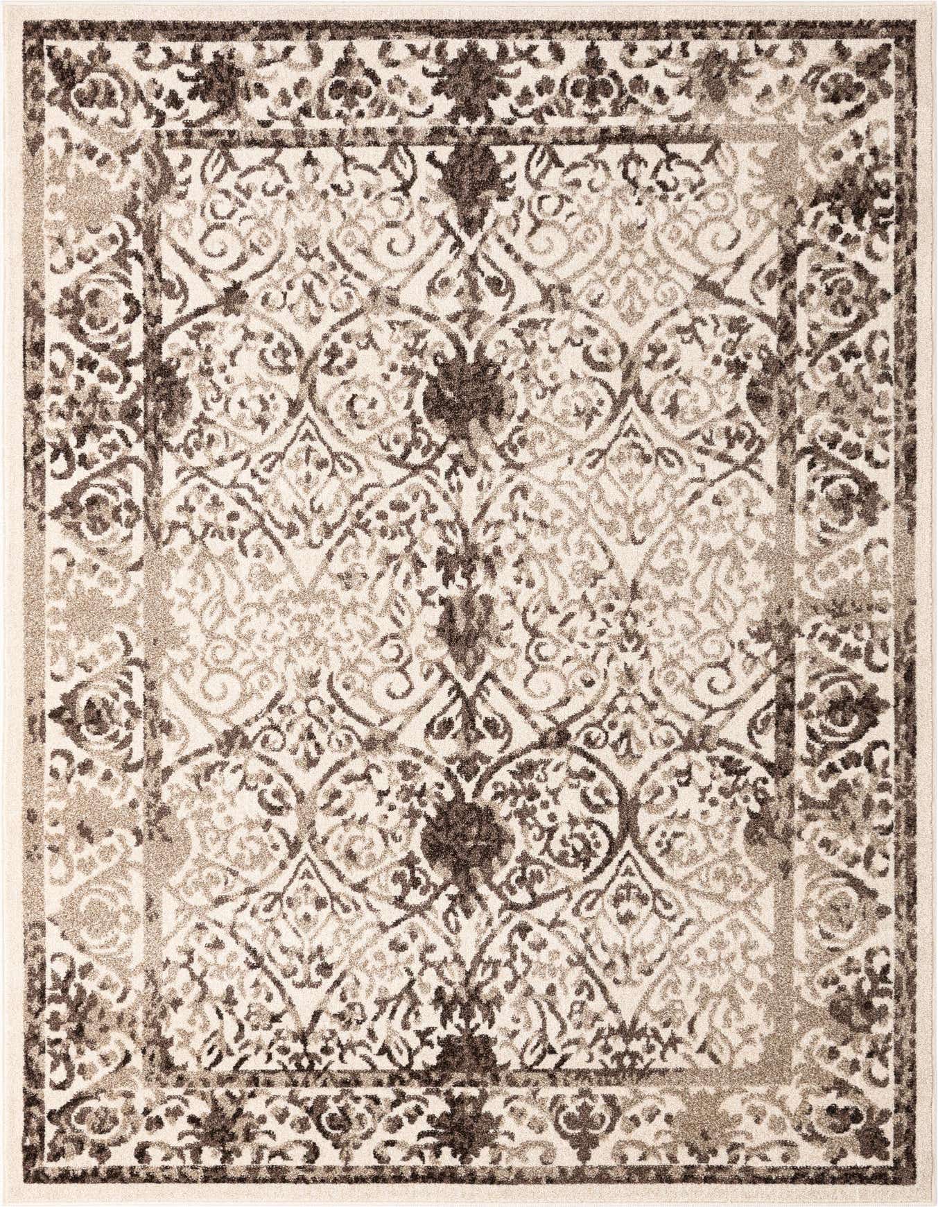 A 6x9 rectangular Rugs.com Miranda area rug featuring a traditional floral pattern in browns, tans, and ivories.