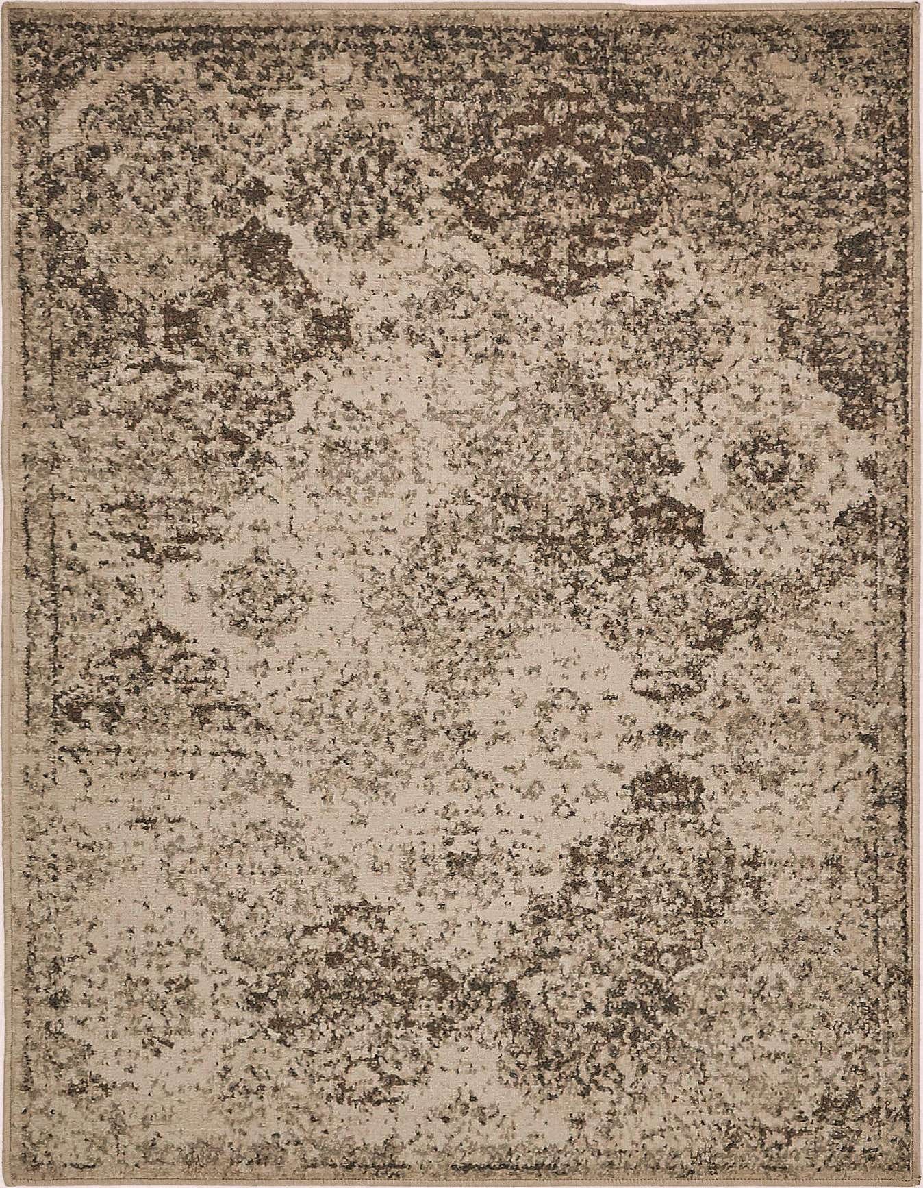 A 4x6 rectangular indoor rug featuring an abstract distressed pattern in shades of brown, tan, and cream.