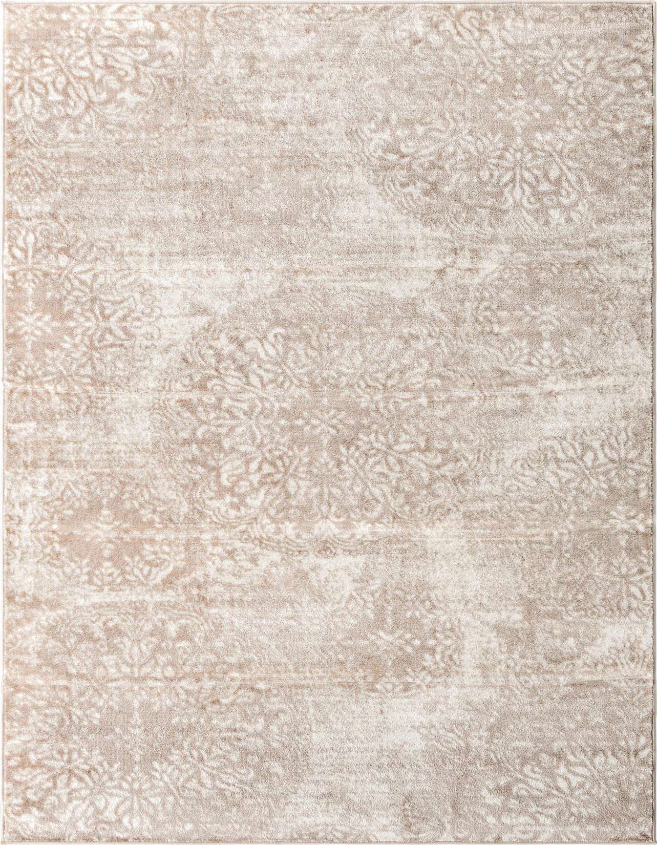 A 5x8 rectangular Monte Carlo rug in shades of brown and ivory, featuring a distressed traditional floral pattern.