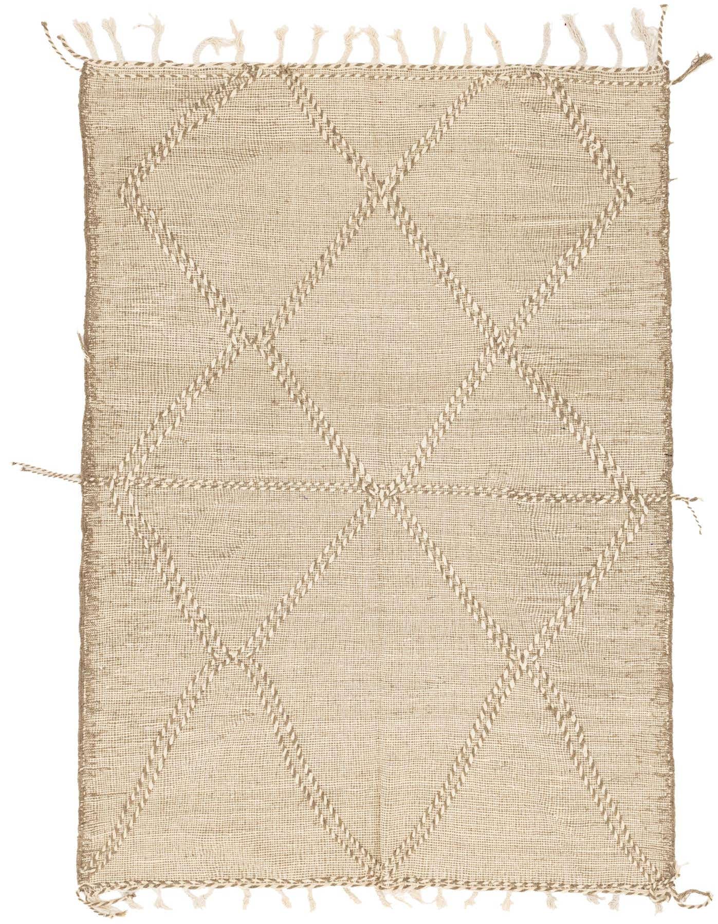 A 6x9 rectangular Moroccan shag rug in natural brown and cream wool, featuring a tribal diamond pattern.