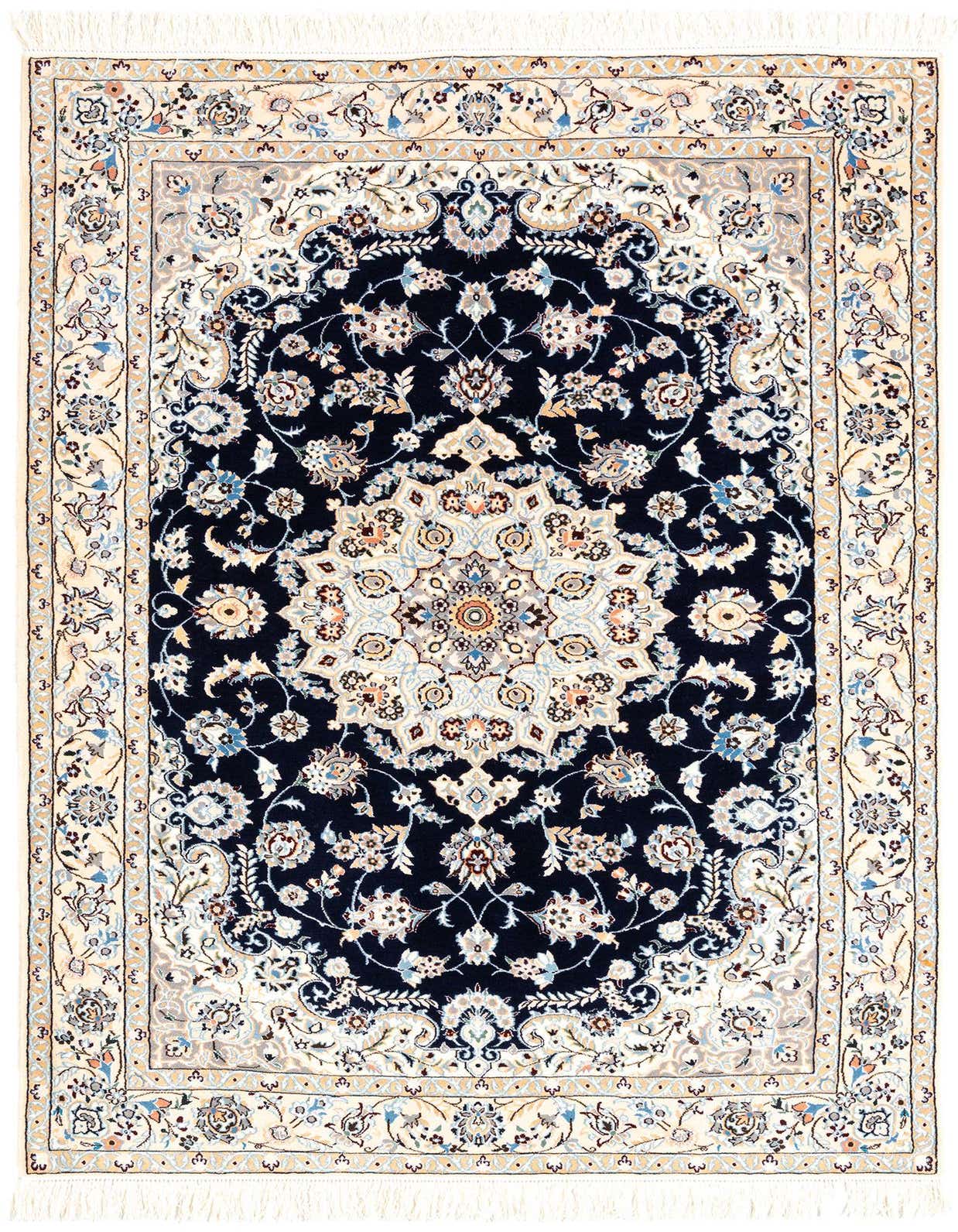 A 4x6 rectangular Persian rug with a dark brown field and intricate ivory, cream, and tan floral patterns, featuring a central medallion and a detailed border.