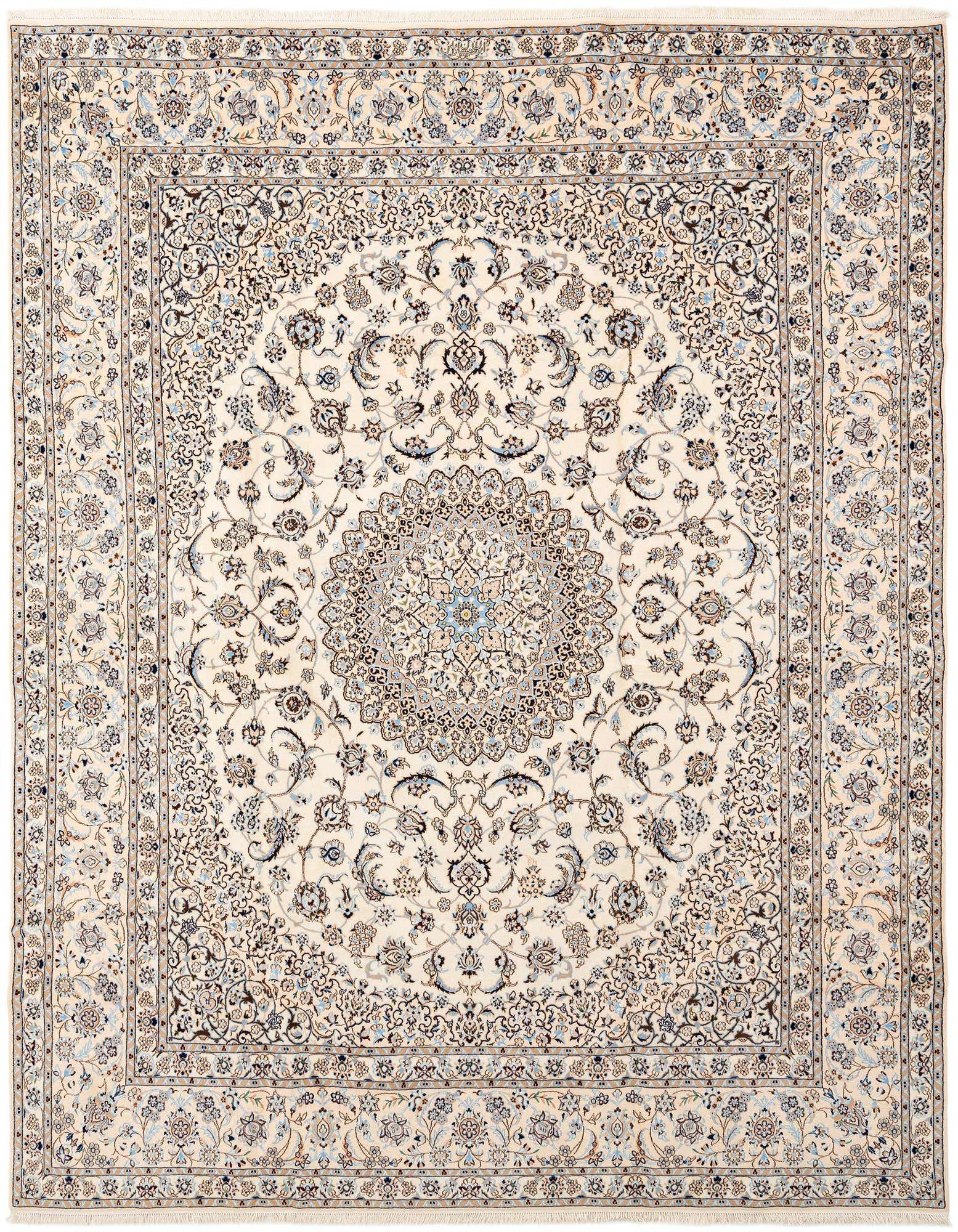 A 6x9 rectangular handmade wool rug featuring a traditional floral medallion pattern in brown, tan, and cream.