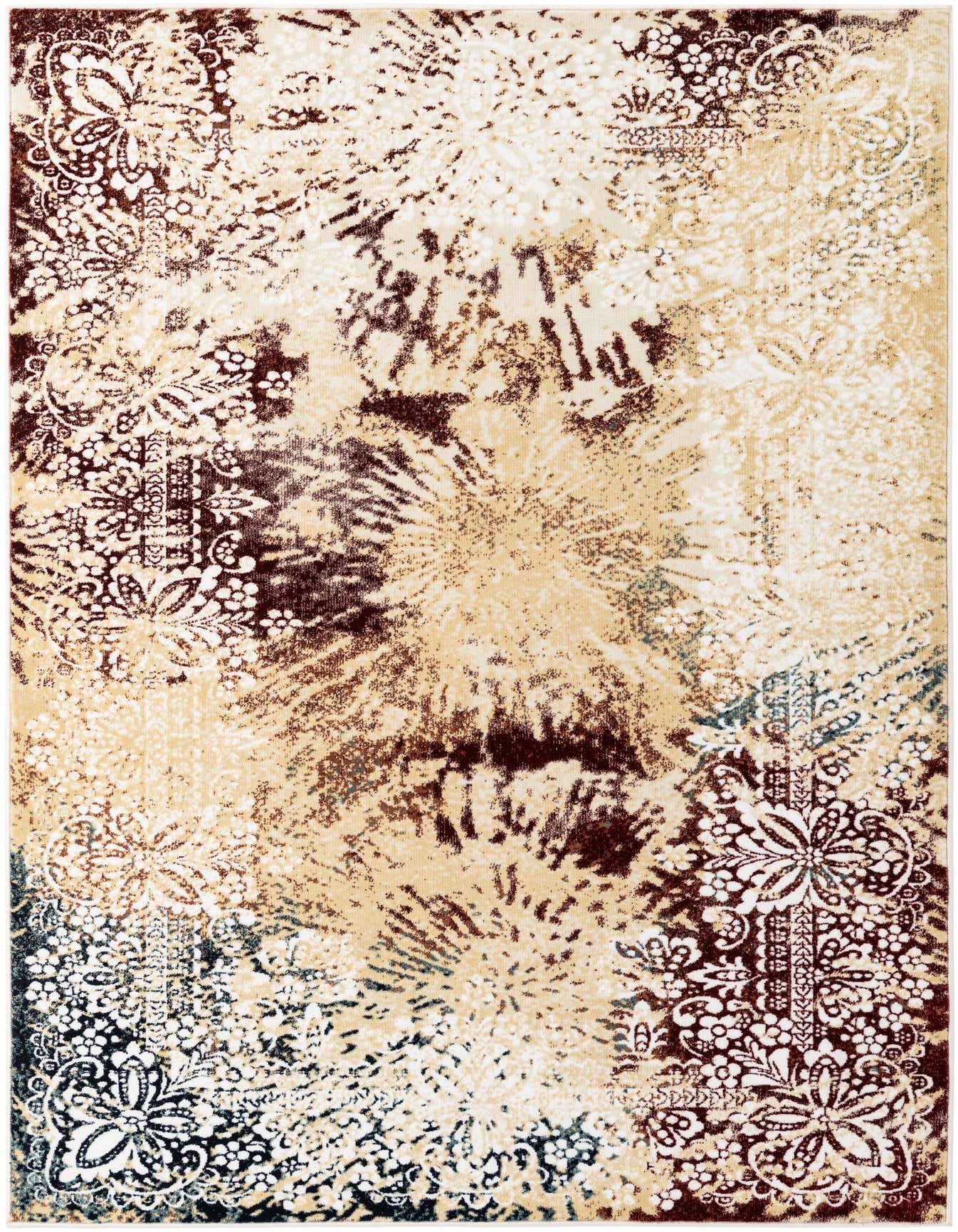 A 5x8 rectangular Nain rug featuring a traditional medallion pattern in shades of brown, tan, and cream.