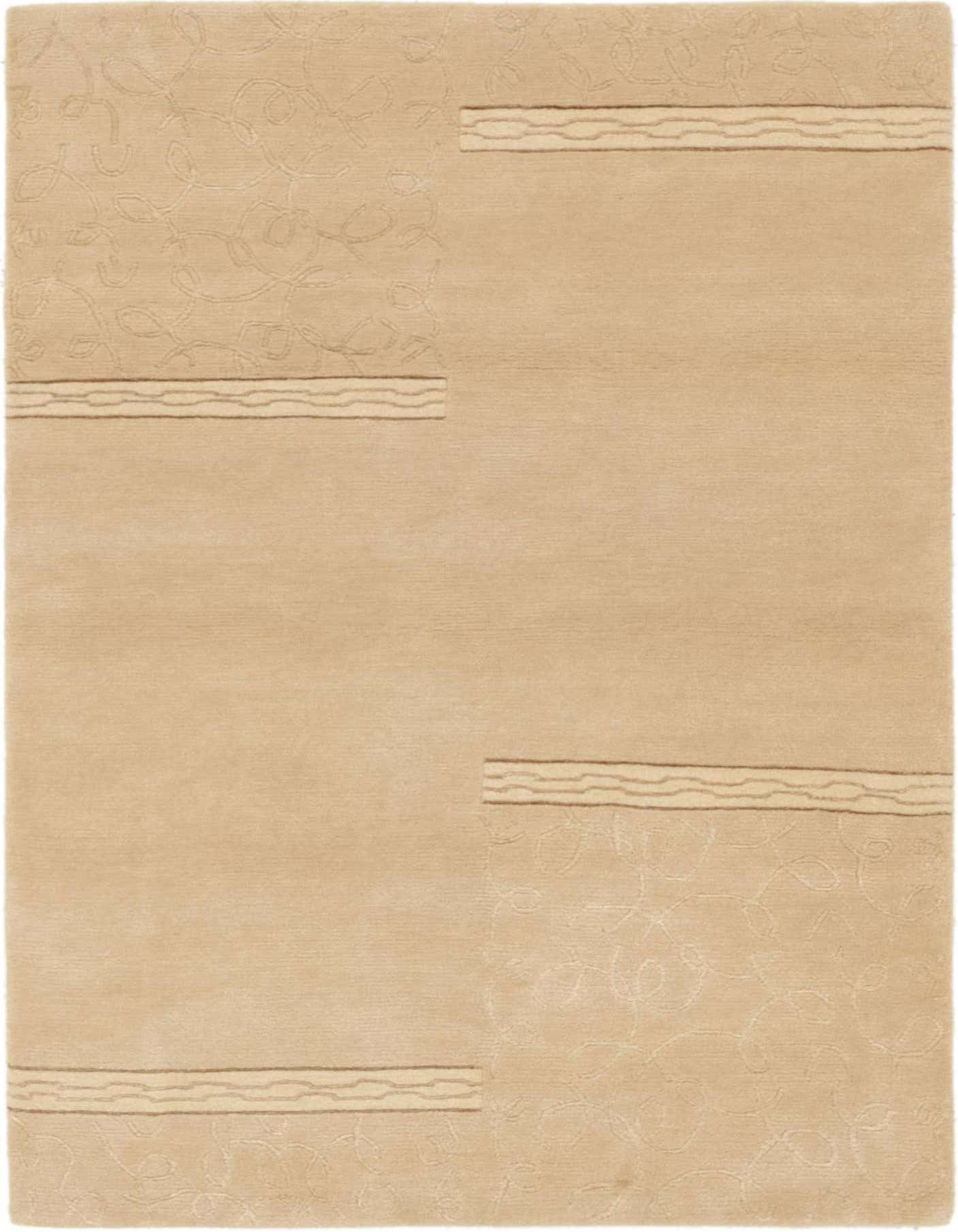 A rectangular 4x6 brown and ivory modern abstract rug with a high pile, featuring subtle floral and wavy line patterns.