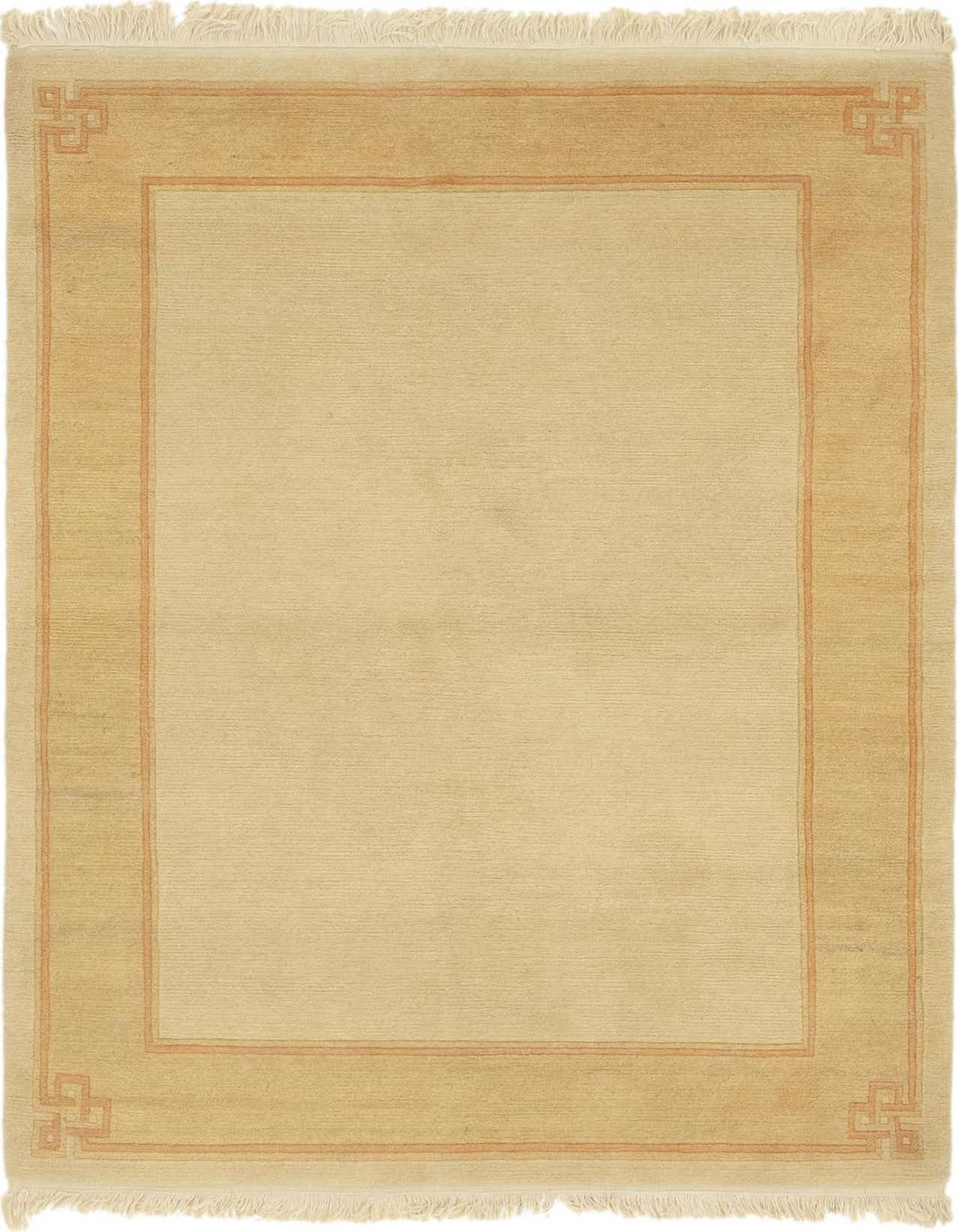 A 4x6 rectangular Nepal Collection wool rug in shades of brown and tan with a traditional border pattern.