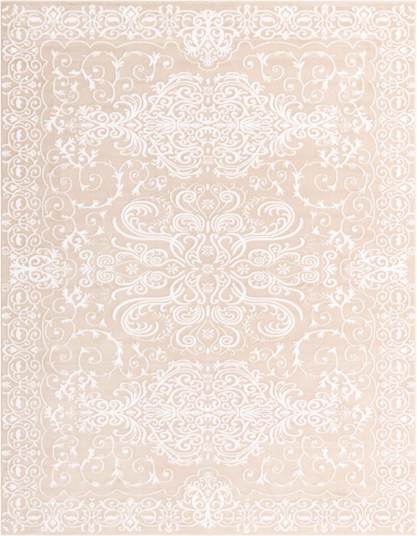 An 8x11 rectangular Nepal rug with a traditional French Victorian floral pattern in shades of brown, tan, and cream.