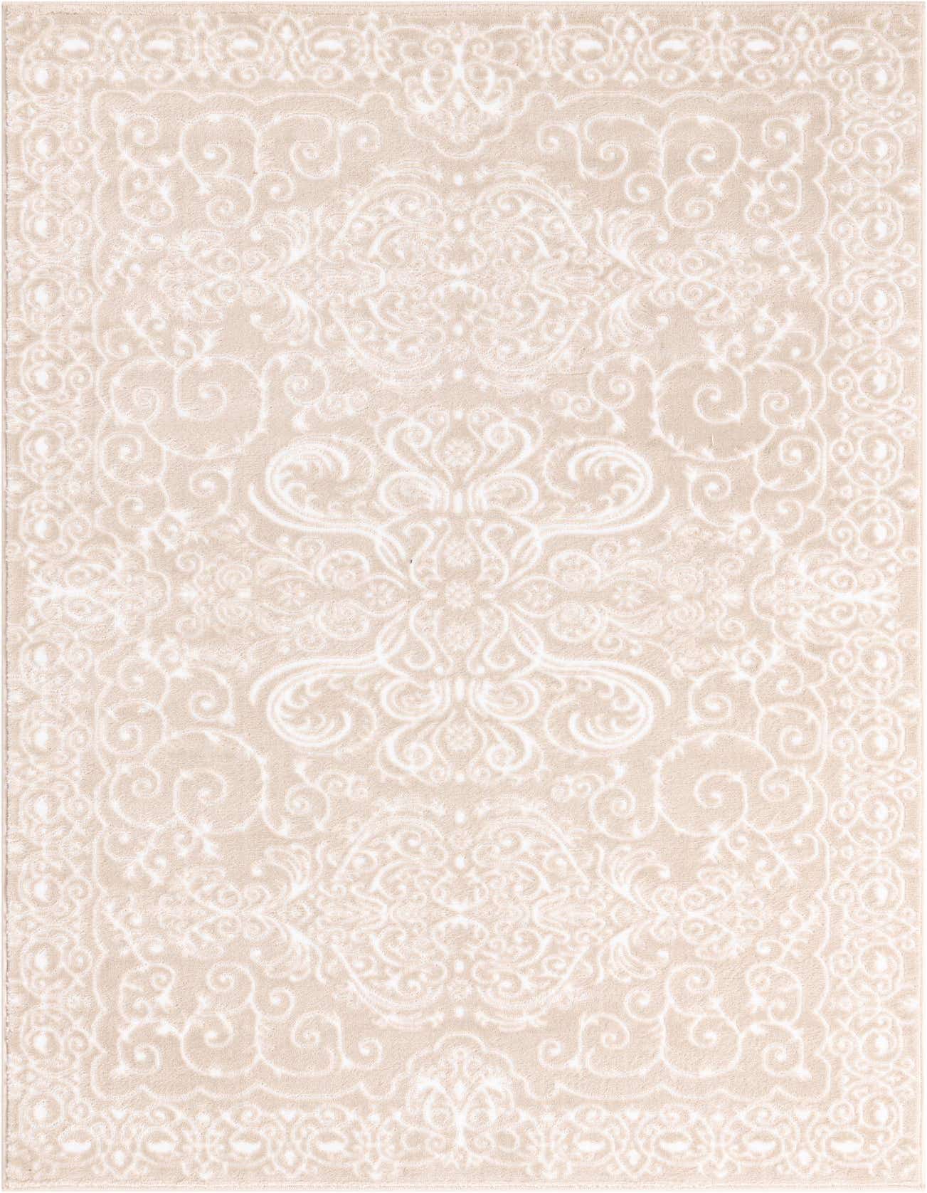 A 4x6 rectangular Nepal Collection rug featuring an ivory traditional floral and scroll pattern on a light tan background, perfect for a living room.