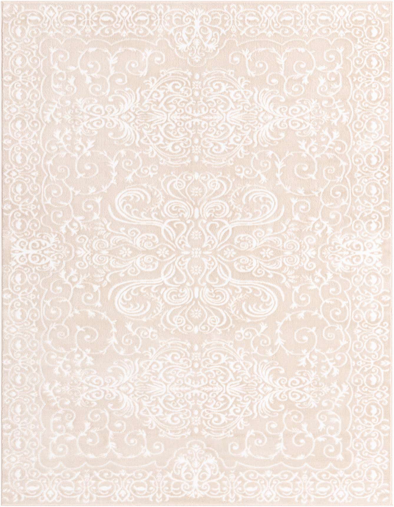 A 6x9 rectangular Nepal collection rug by Rugs.com featuring a cream traditional floral pattern on a light brown background.