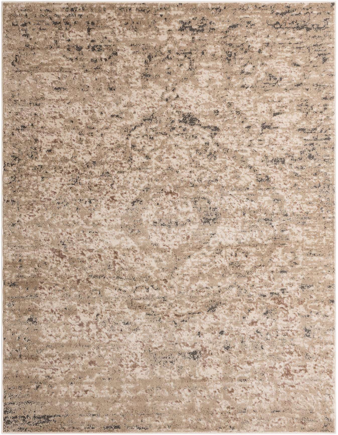 A 6x9 rectangular Oregon Collection rug featuring a distressed shabby-chic pattern in shades of brown, tan, and ivory.