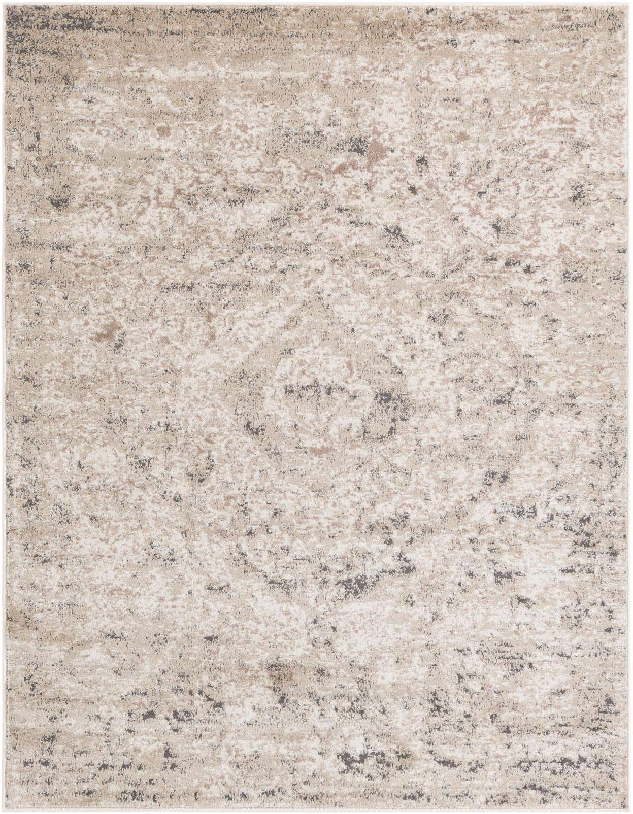 A 5x8 rectangular Oregon collection rug featuring a distressed medallion pattern in shades of brown, tan, and ivory.