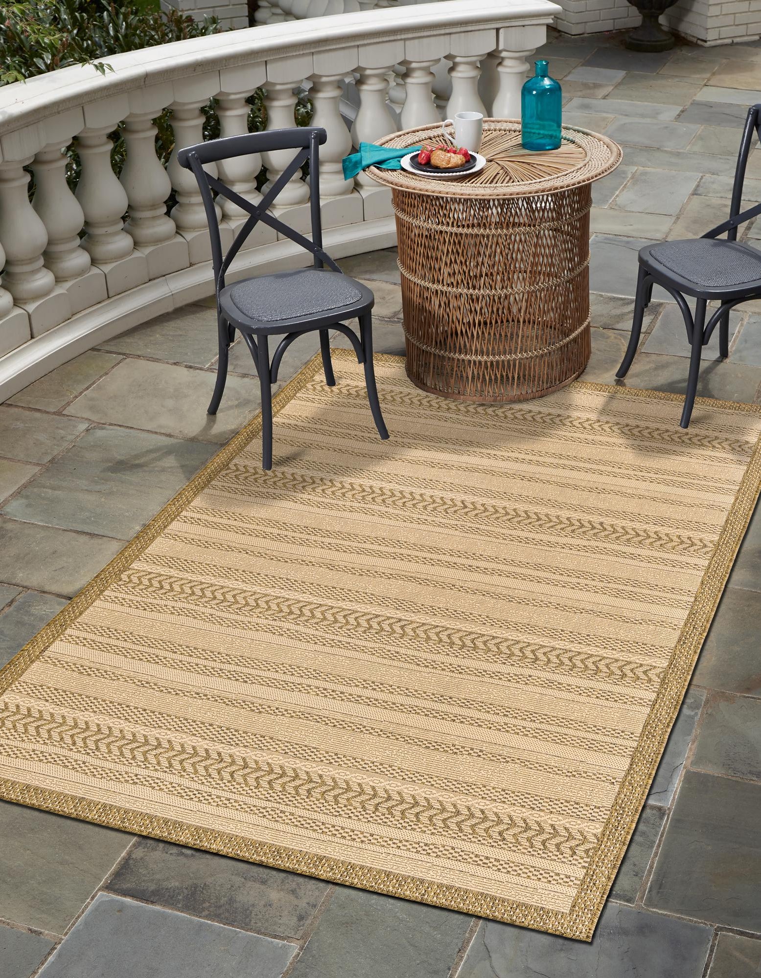 Beige 2' 2 x 3' Border Indoor / Outdoor Rug | Rugs.com