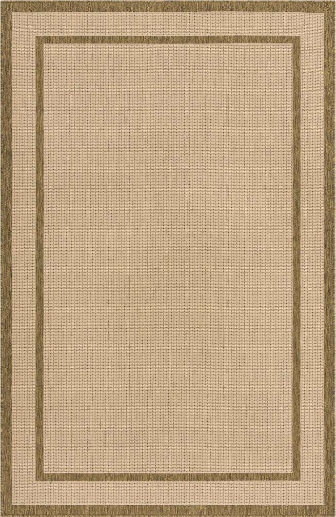 Beige 5' 3 x 8' Border Indoor / Outdoor Rug | Rugs.com