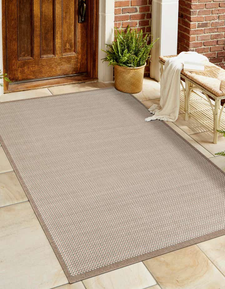 Beige 9' x 12' Washable Border Indoor / Outdoor Rug | Rugs.com
