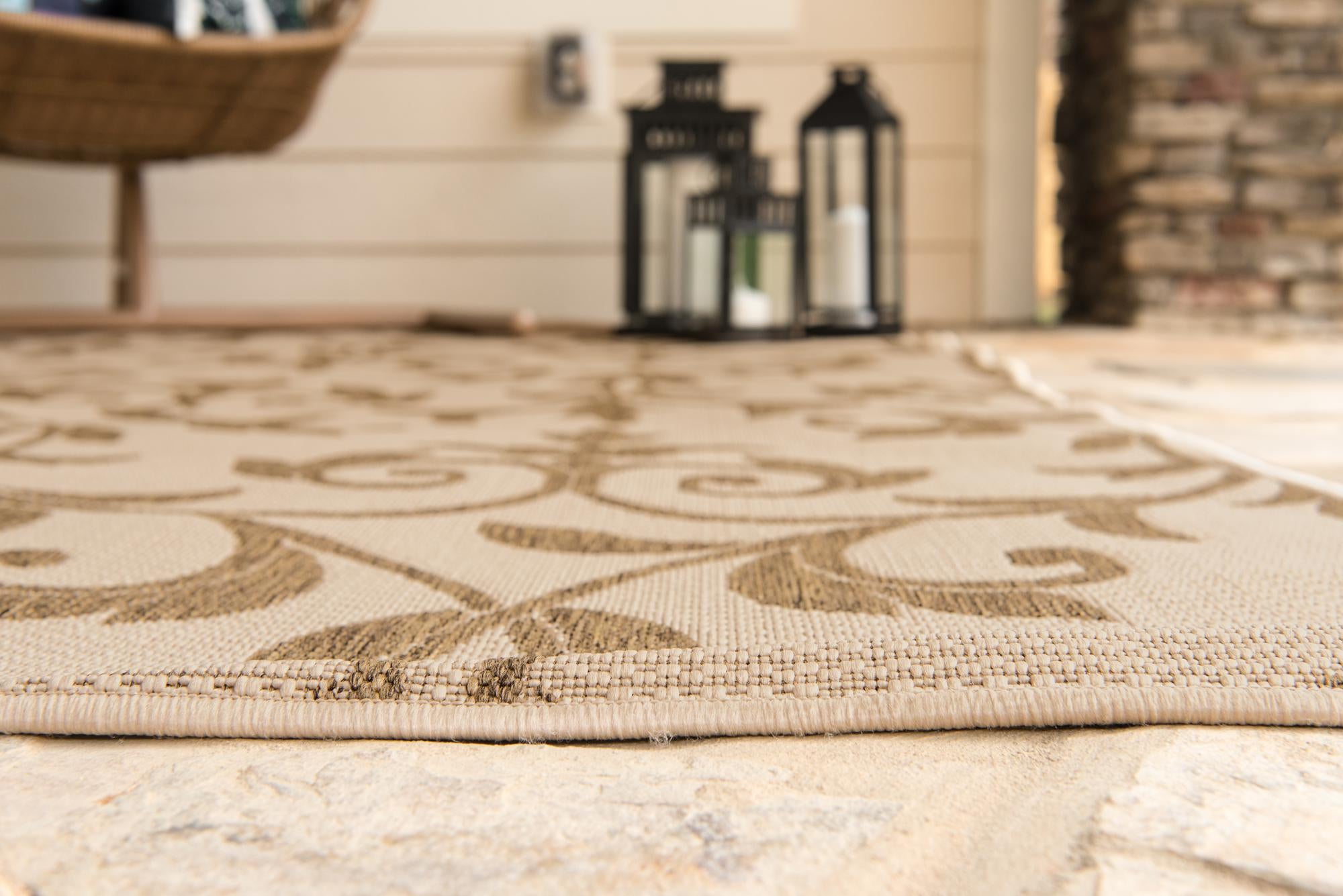 Beige 5' 3 x 8' Botanical Indoor / Outdoor Rug | Rugs.com