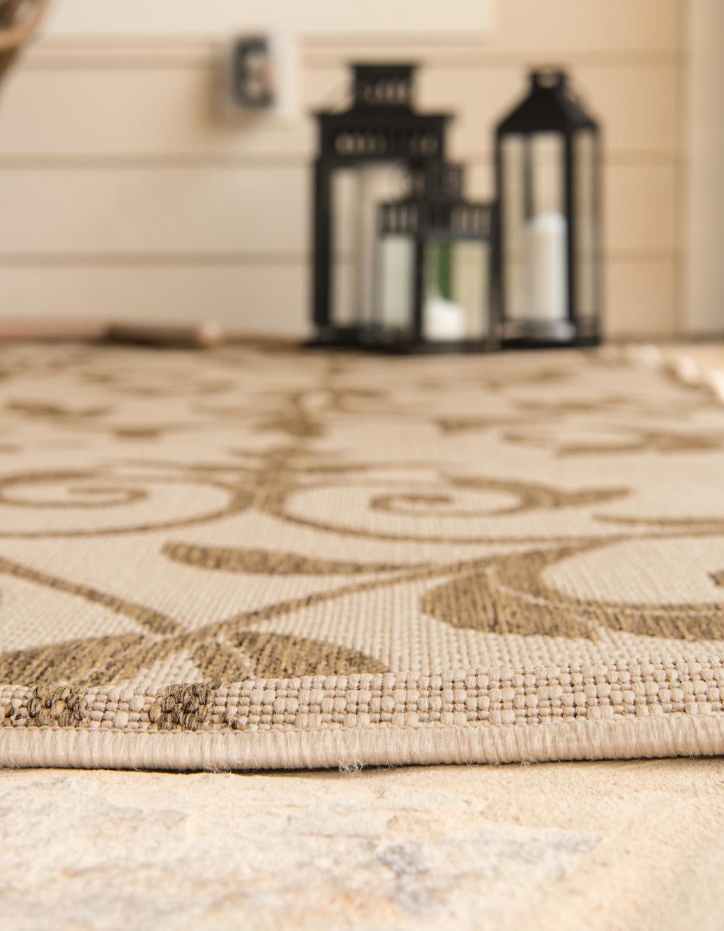 Beige 5' 3 x 8' Botanical Indoor / Outdoor Rug | Rugs.com
