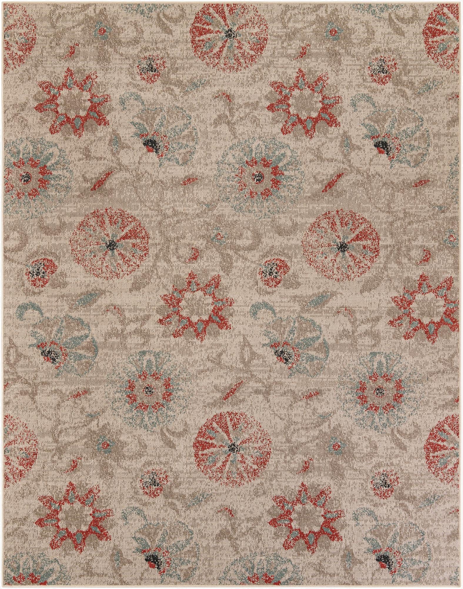 Primary image  7' 10 x 10'  Washable Botanical Indoor / Outdoor Rug