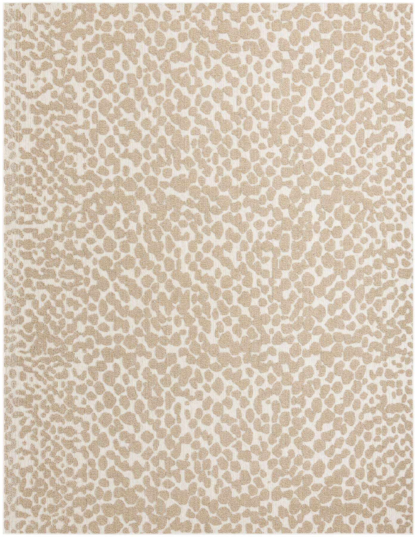 A 10x14 rectangular Rugs.com Outdoor Safari rug featuring a modern abstract pattern in brown and ivory.