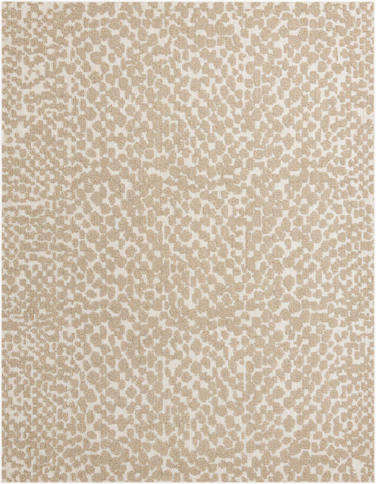 A 9x12 rectangular Rugs.com Outdoor Safari rug featuring a modern abstract pattern in varying shades of brown and cream.