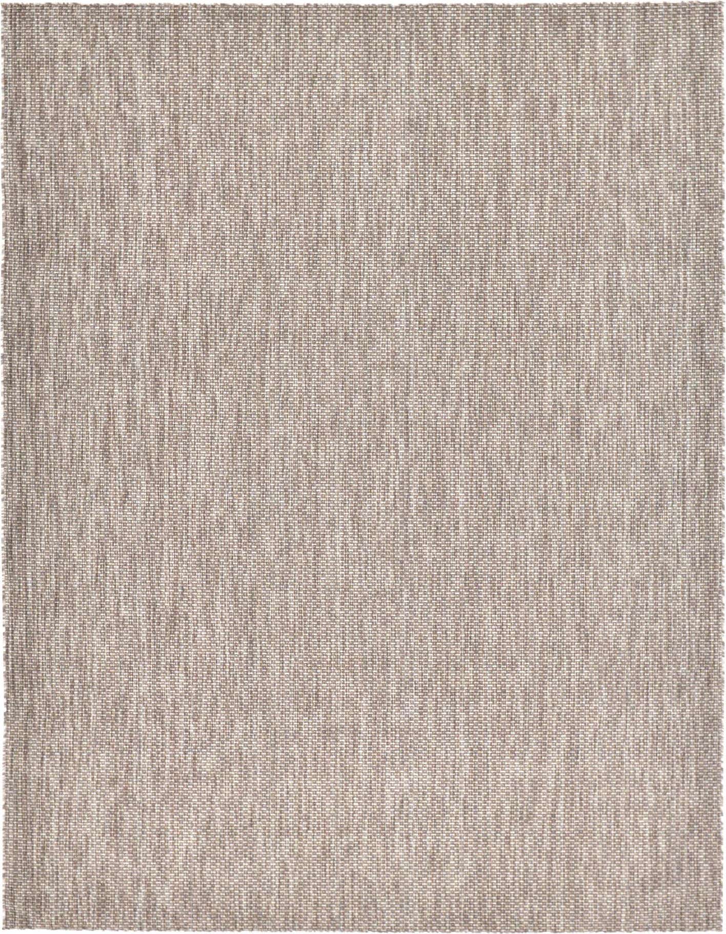 A textured 8x11 rectangular indoor/outdoor rug in a blend of brown and ivory tones, suitable for a patio or living room.