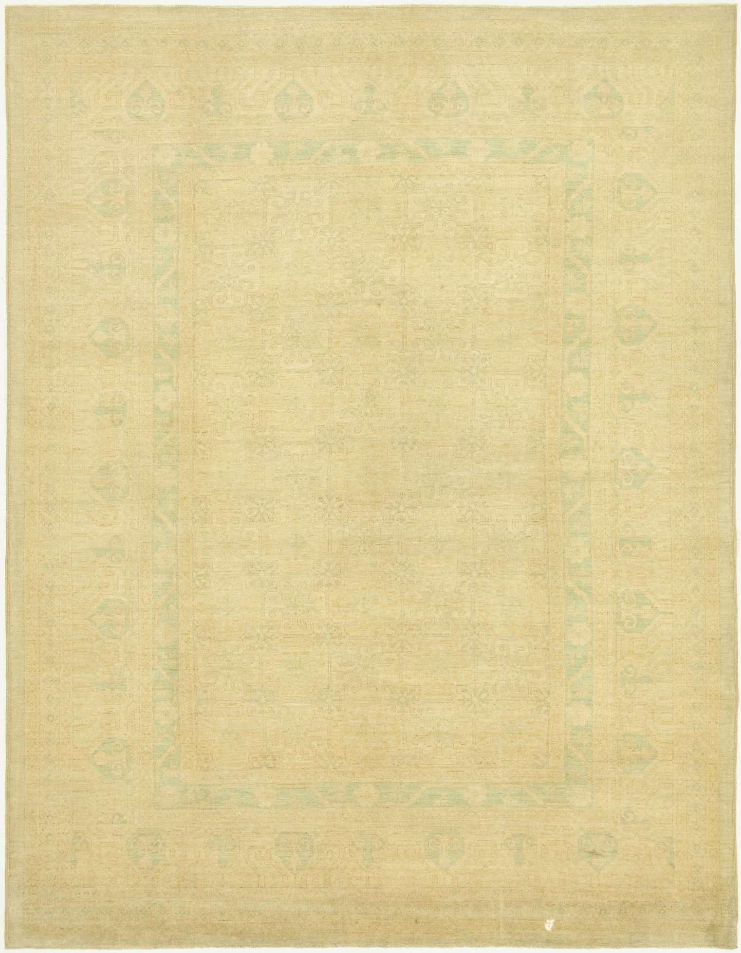 A 10x13 rectangular Over-Dyed Ziegler rug in browns/tans and ivories/creams, featuring a subtle traditional botanical pattern.