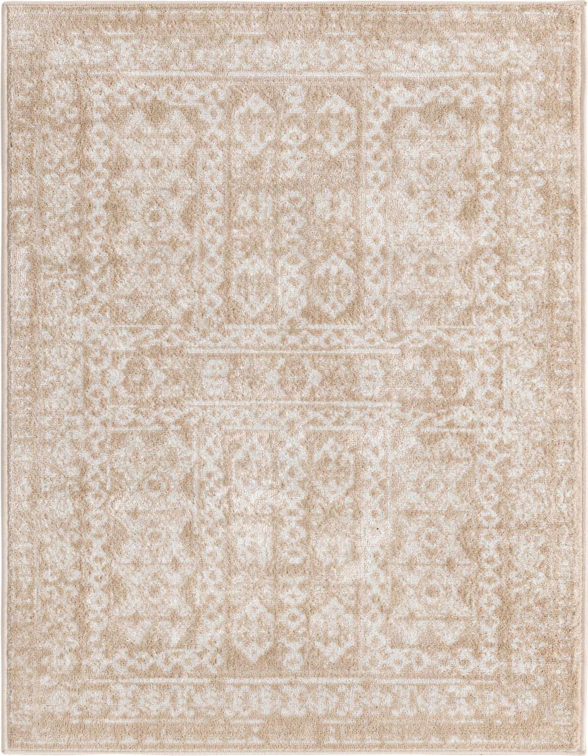 A 3x5 rectangular brown and ivory bohemian rug with a distressed traditional pattern, ideal for a kitchen or entryway.