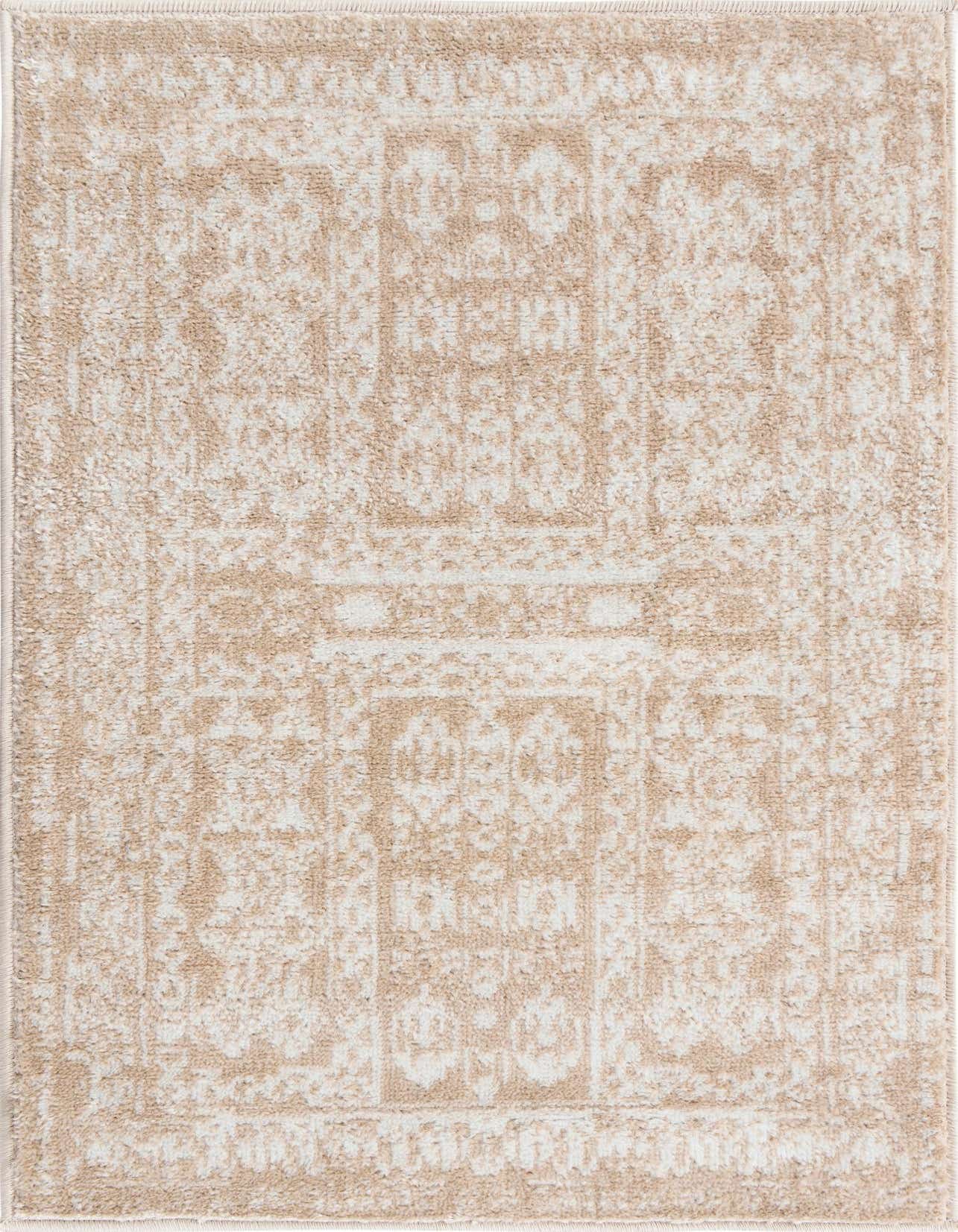 A 2x3 rectangular Oxford rug featuring a distressed bohemian tribal pattern in shades of brown, tan, and cream.