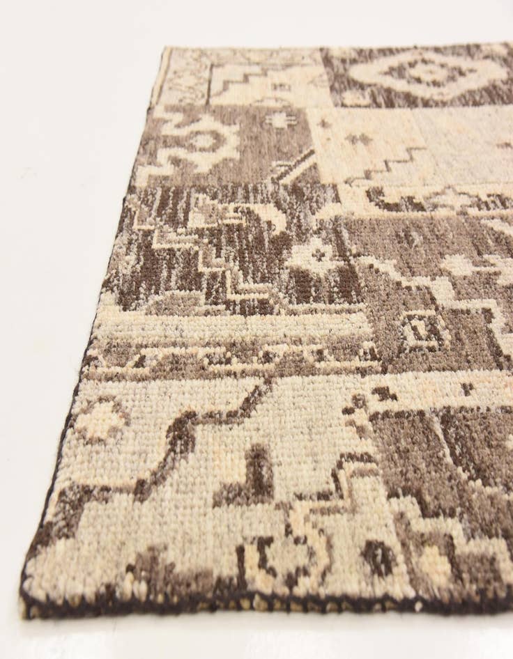 Detail image of  4' x 5' 8  Hand Knotted Patchwork Wool Rug