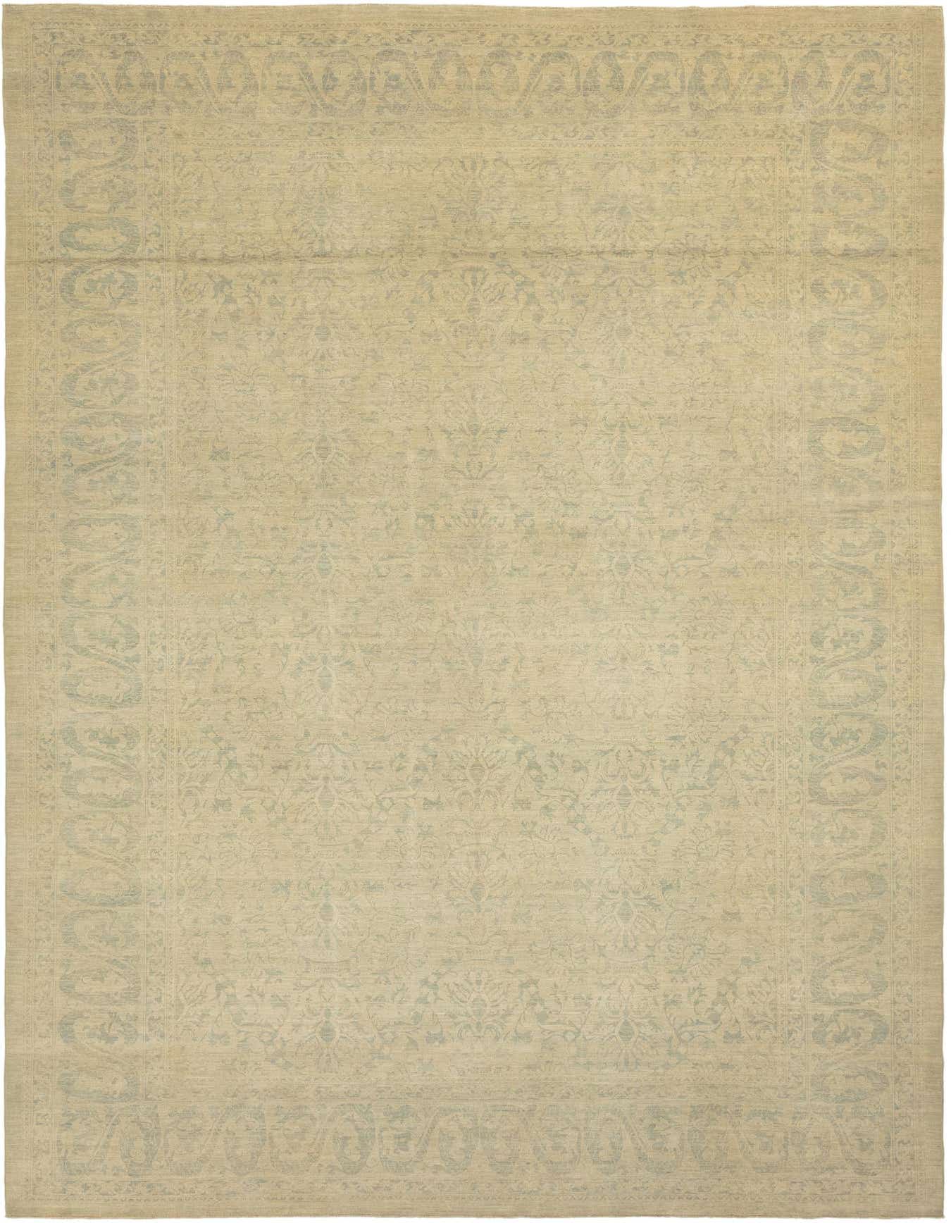 A large 13x18 rectangular Peshawar Ziegler rug with a traditional floral pattern in muted brown and ivory tones.