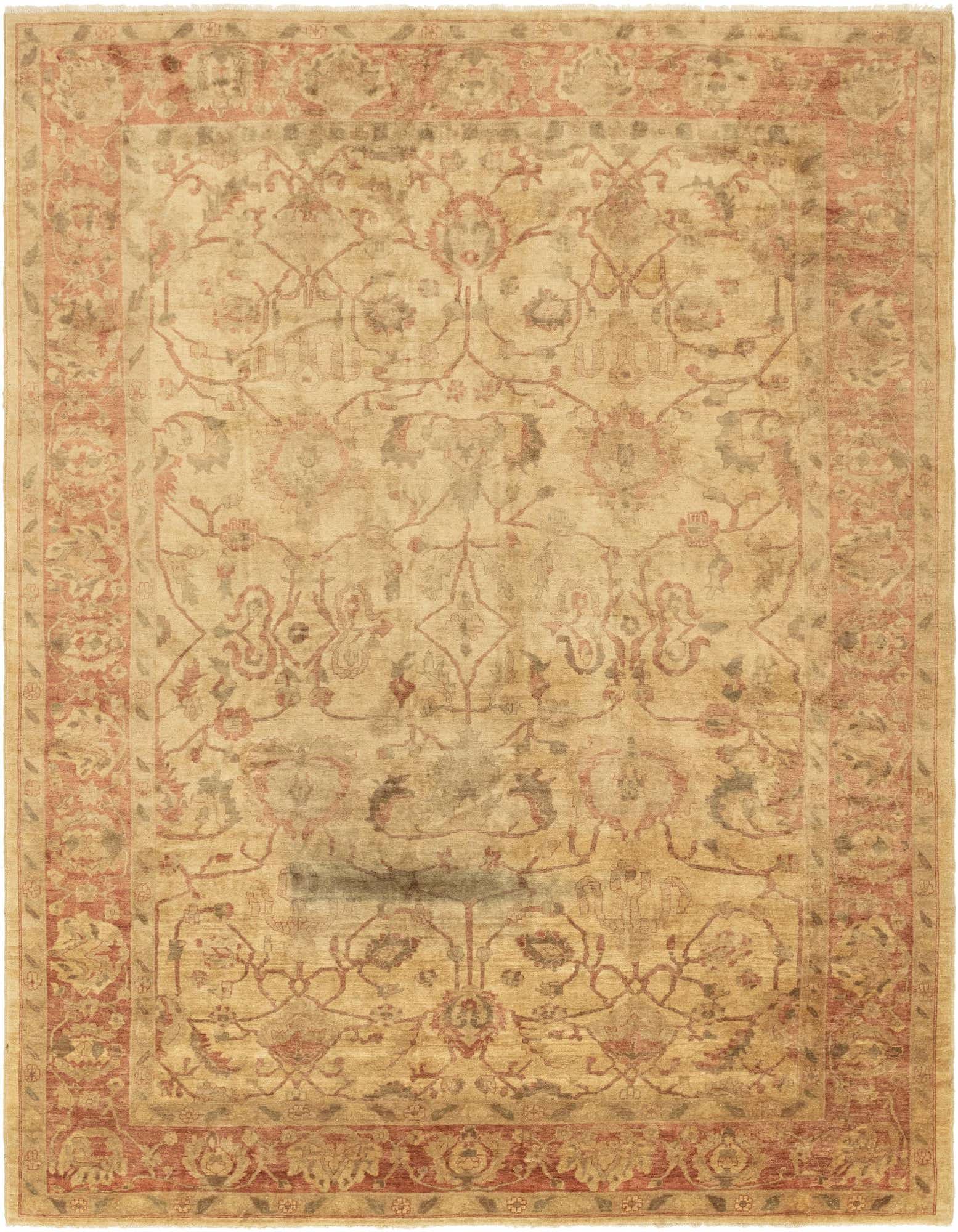 A 10x13 rectangular Peshawar Ziegler rug featuring a traditional botanical and medallion pattern in shades of brown, tan, and cream.