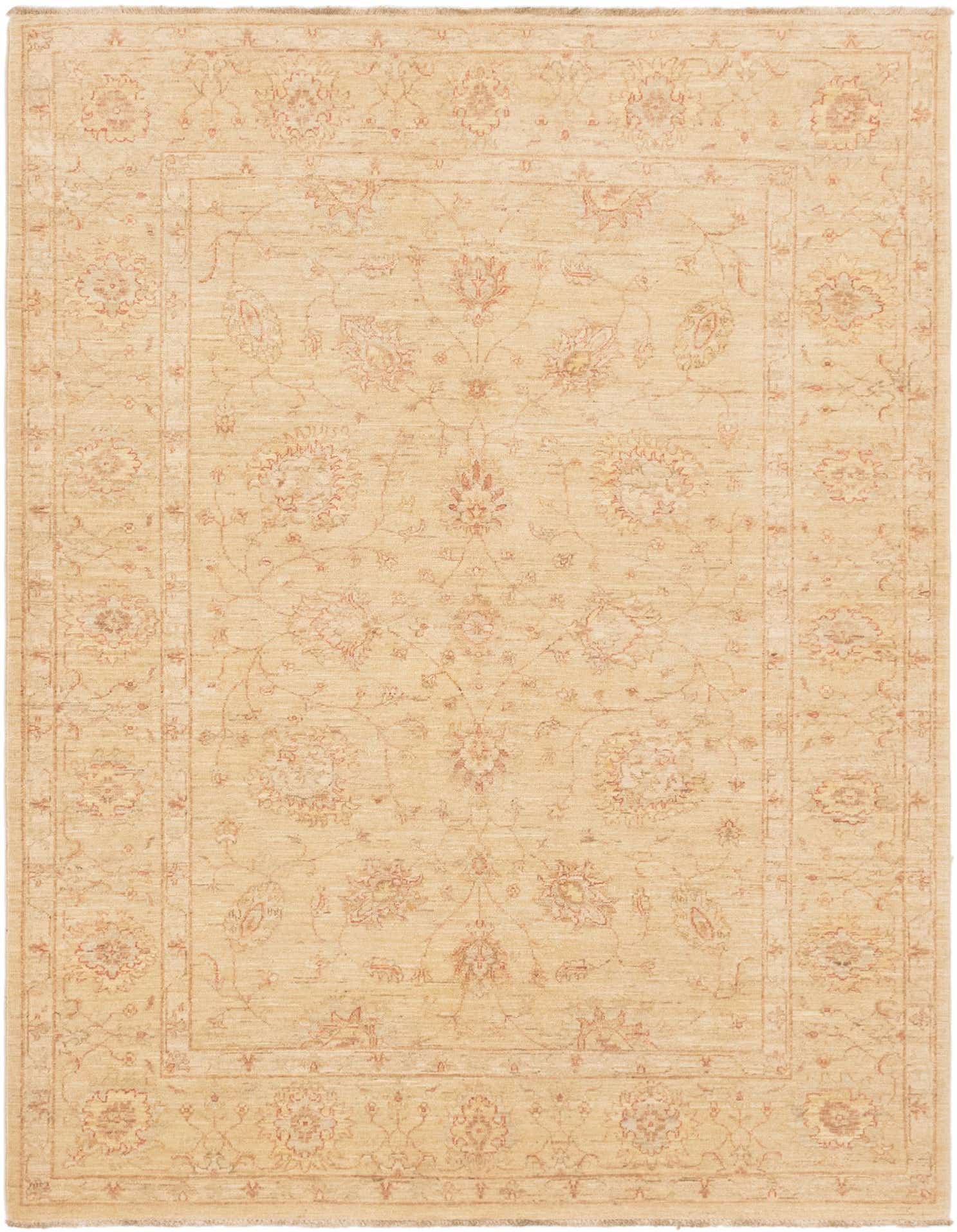 A 6x9 rectangular Peshawar Ziegler rug in warm brown and ivory tones, featuring a traditional botanical pattern.