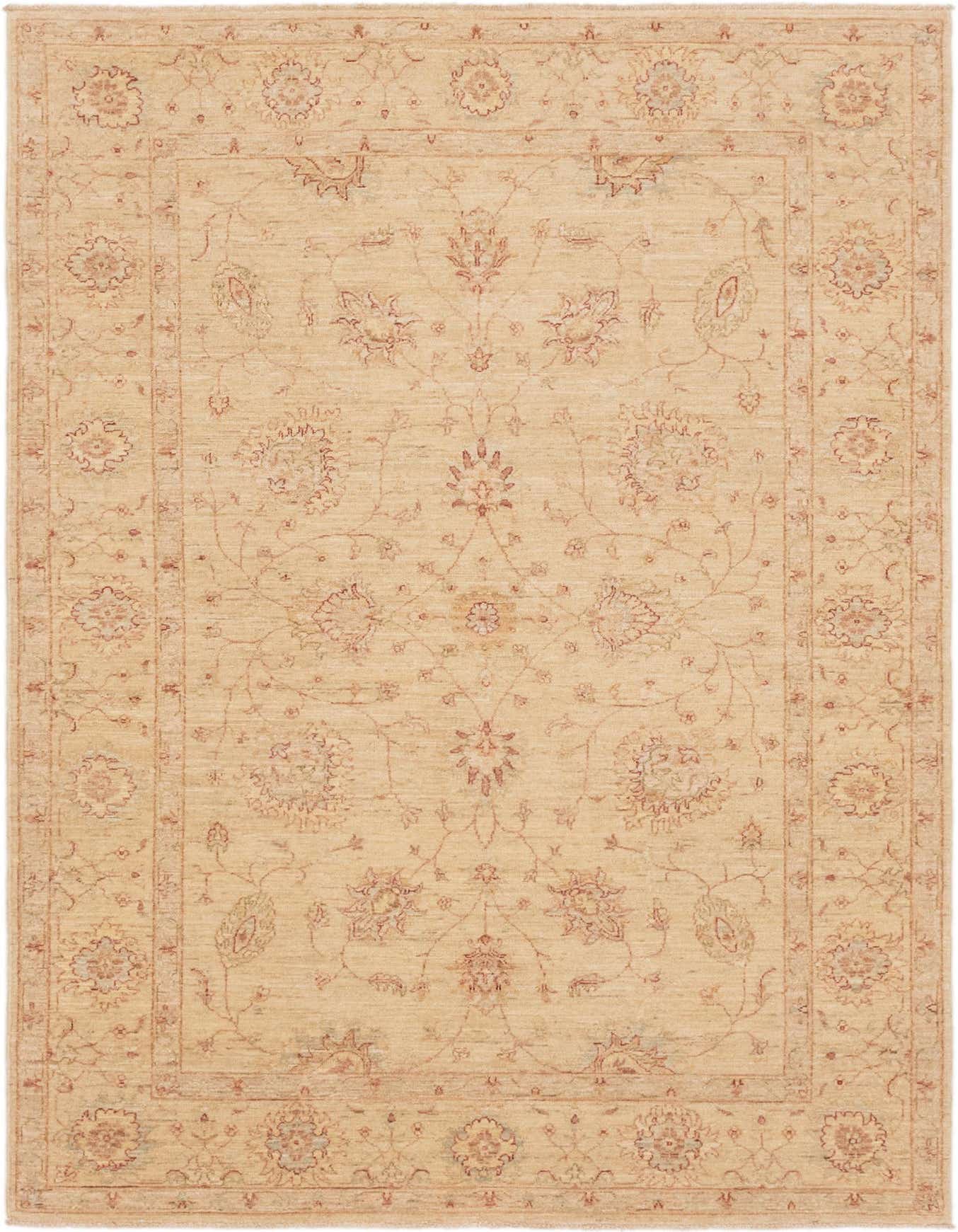 A 6x9 rectangular Peshawar Ziegler rug in warm brown and ivory tones, featuring a traditional botanical and floral pattern.