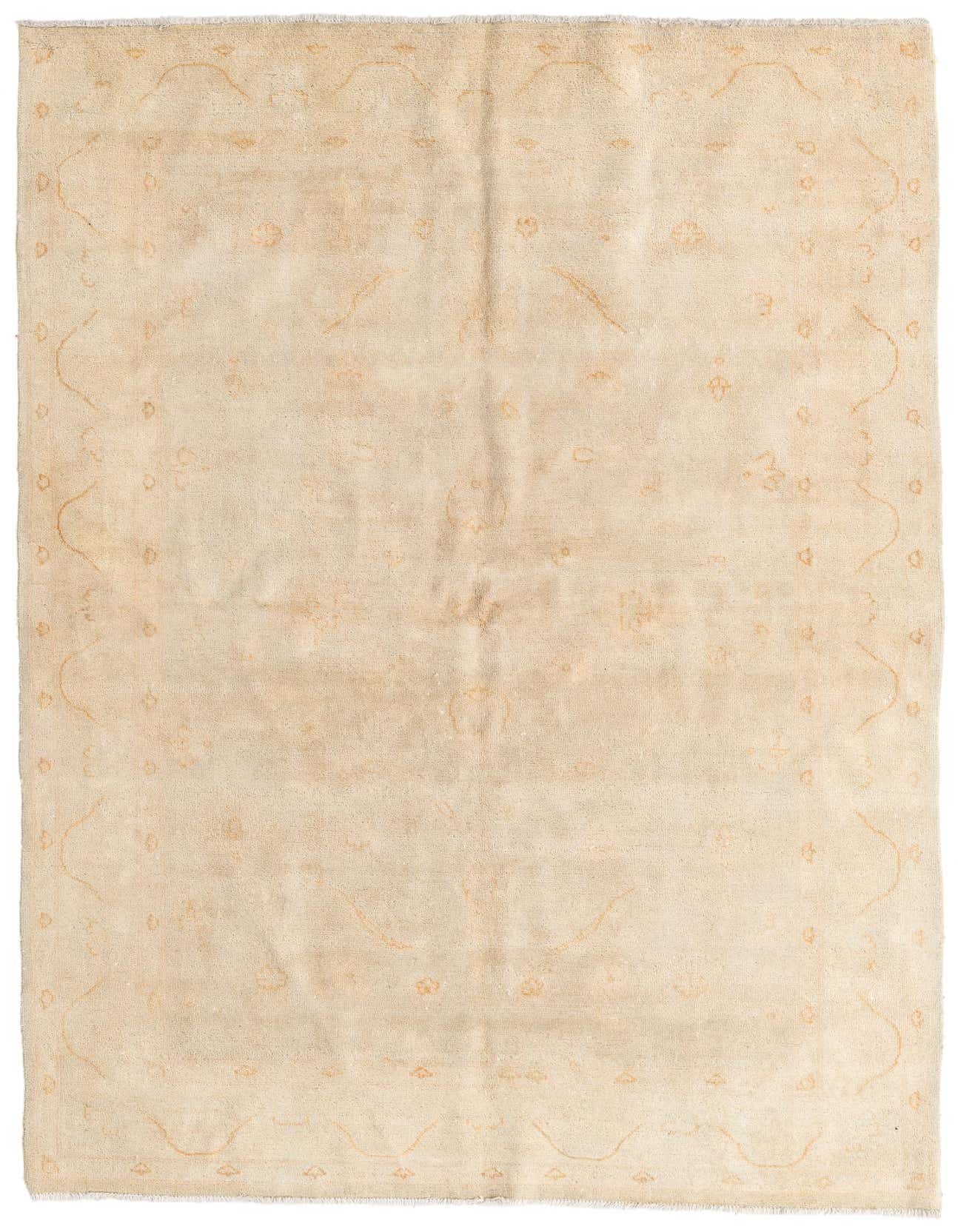 A 5x8 rectangular Peshawar Ziegler rug in warm brown and ivory tones with a subtle traditional oriental pattern, ideal for a living room.