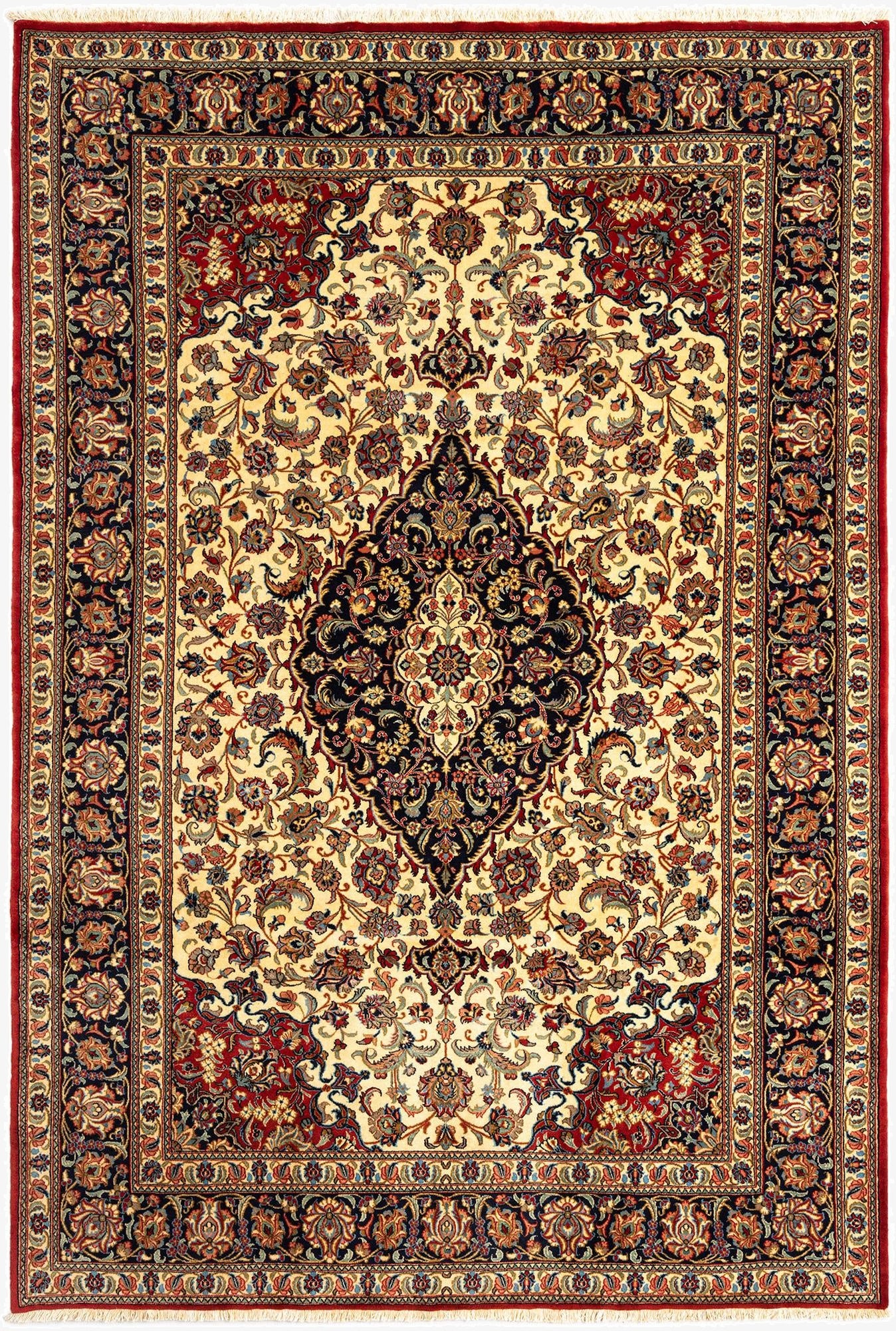  6' 7 x 9' 10  Hand Knotted Qom Persian Rug